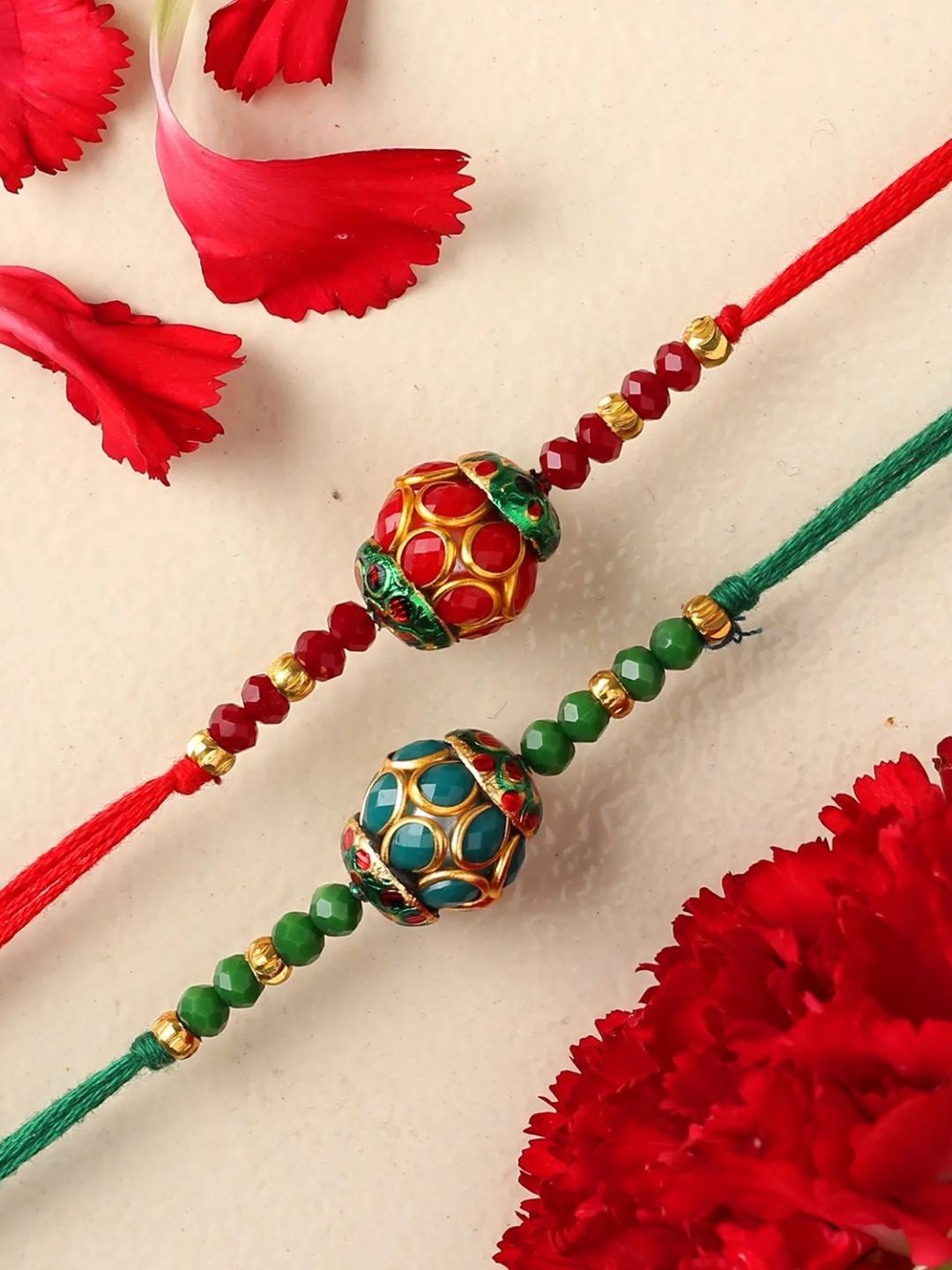 

fnp Premium Beads Ethnic Rakhi Set Of 2 Lumba Rakhis, Red