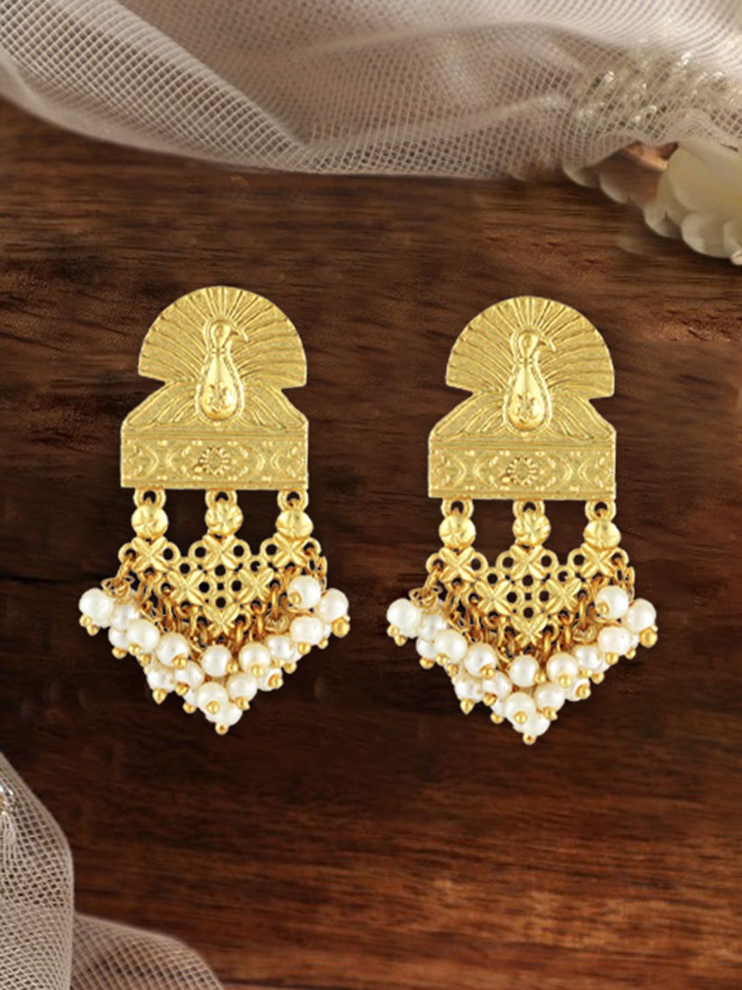 

Adwitiya Collection Gold-Plated Classic Pearls Drop Earrings