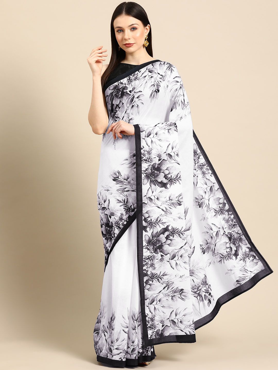 

BUTA BUTI Floral Pure Cotton Saree, Grey