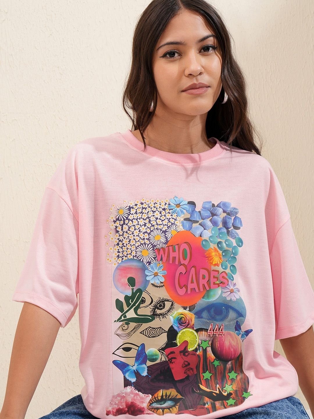 

Tokyo Talkies Women Printed Henley Neck Extended Sleeves T-shirt, Pink