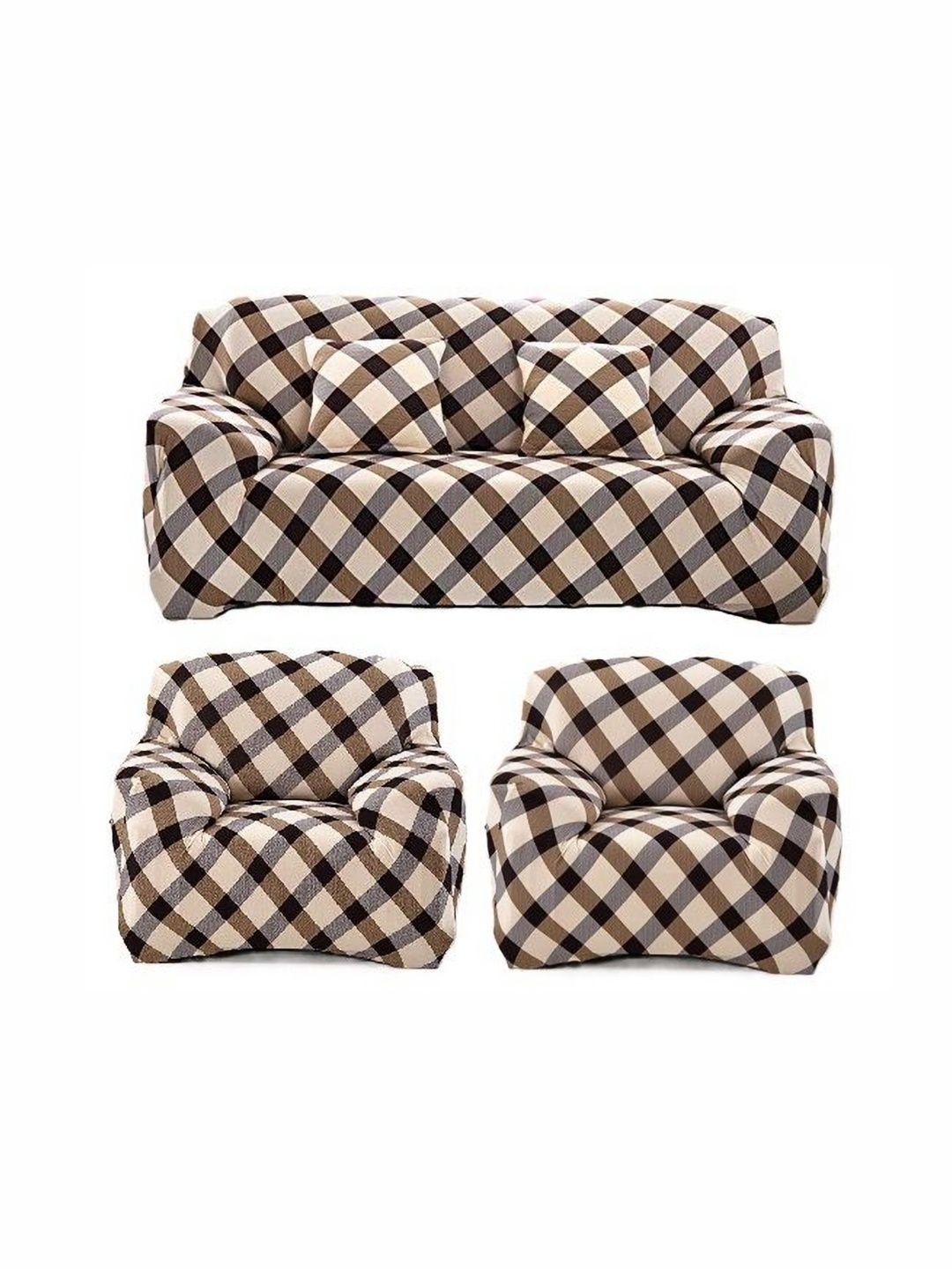 

TONY STARK Brown Polyester 3 Piece Sofa Cover With Arms