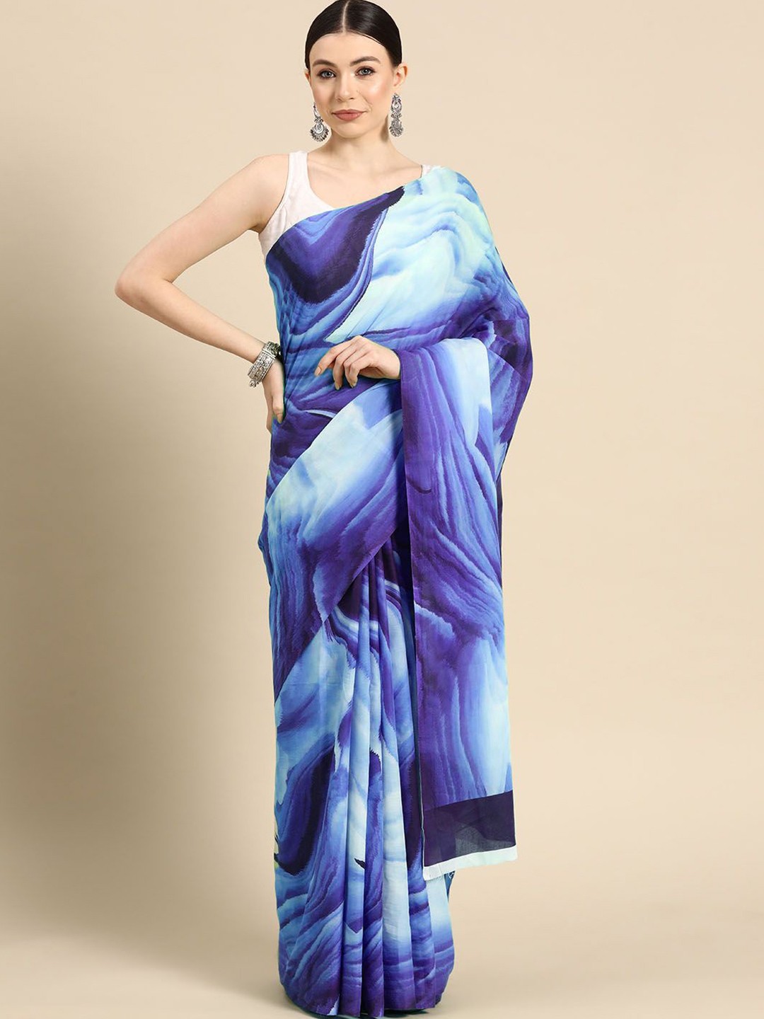 

BUTA BUTI Abstract Printed Pure Cotton Saree, Blue