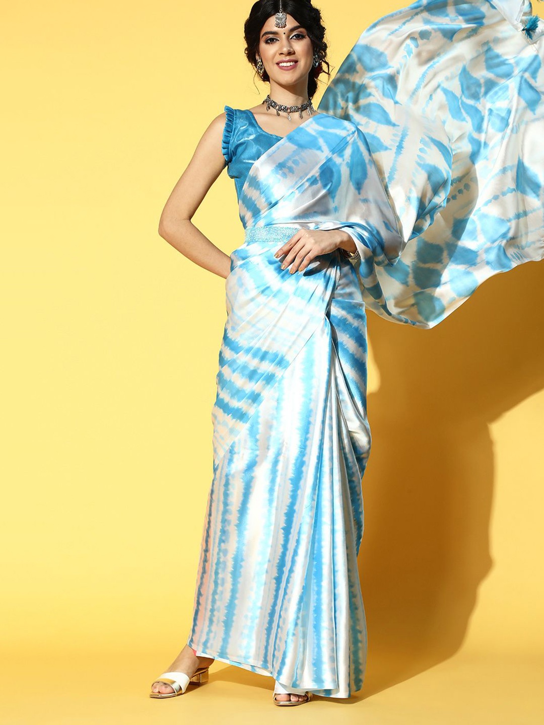 

KIMISHA Tie and Dye Satin Saree, Blue