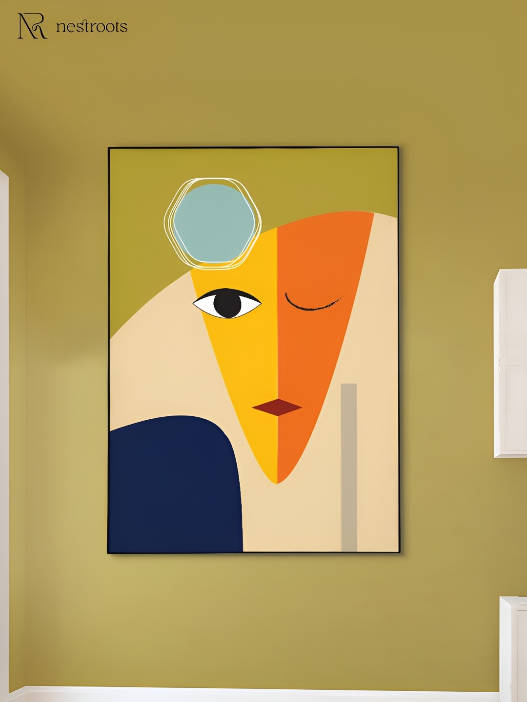 

nestroots Beige & Green Vibrant Abstract Face Artwork Canvas Wall Art