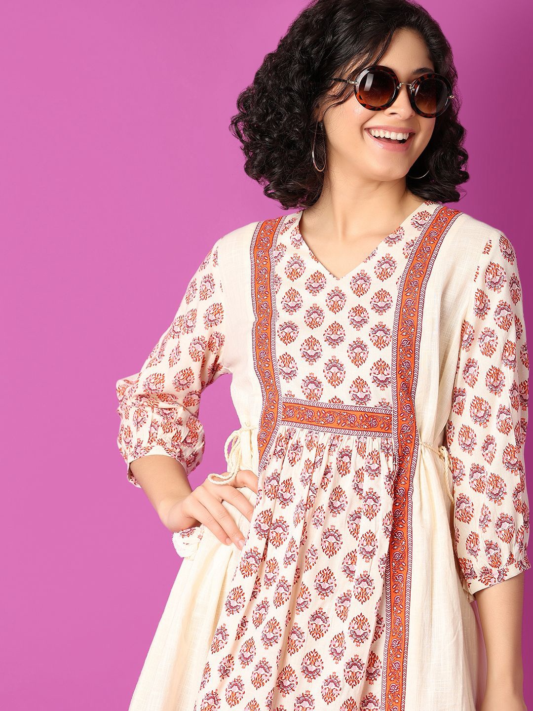 

UNLIMITED Ethnic Motifs Print Fit & Flare Dress, Pink