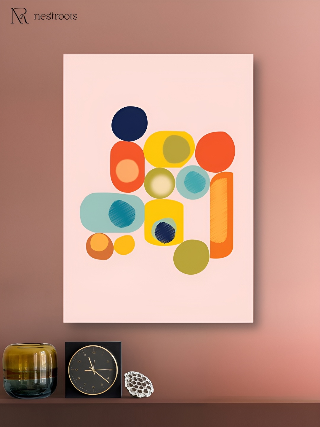 

nestroots Peach-Coloured & Yellow 1 Piece Canvas Abstract Wall Paintings