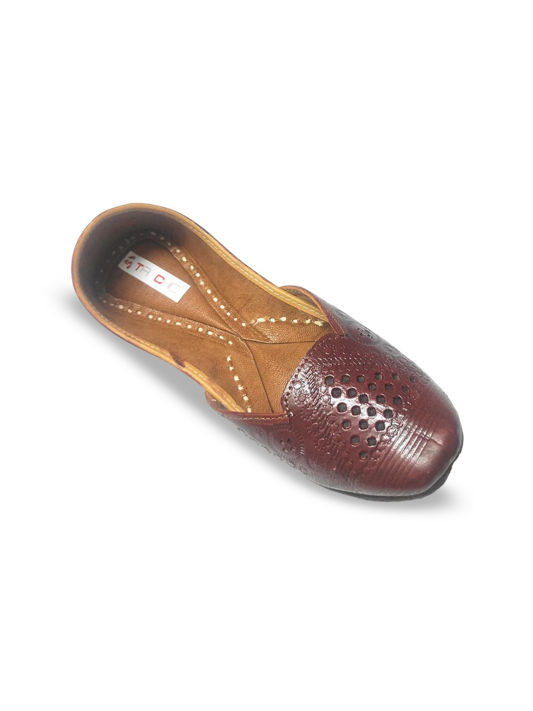 

Ta Chic Women Embellished Ethnic Mojaris with Laser Cuts Flats, Brown