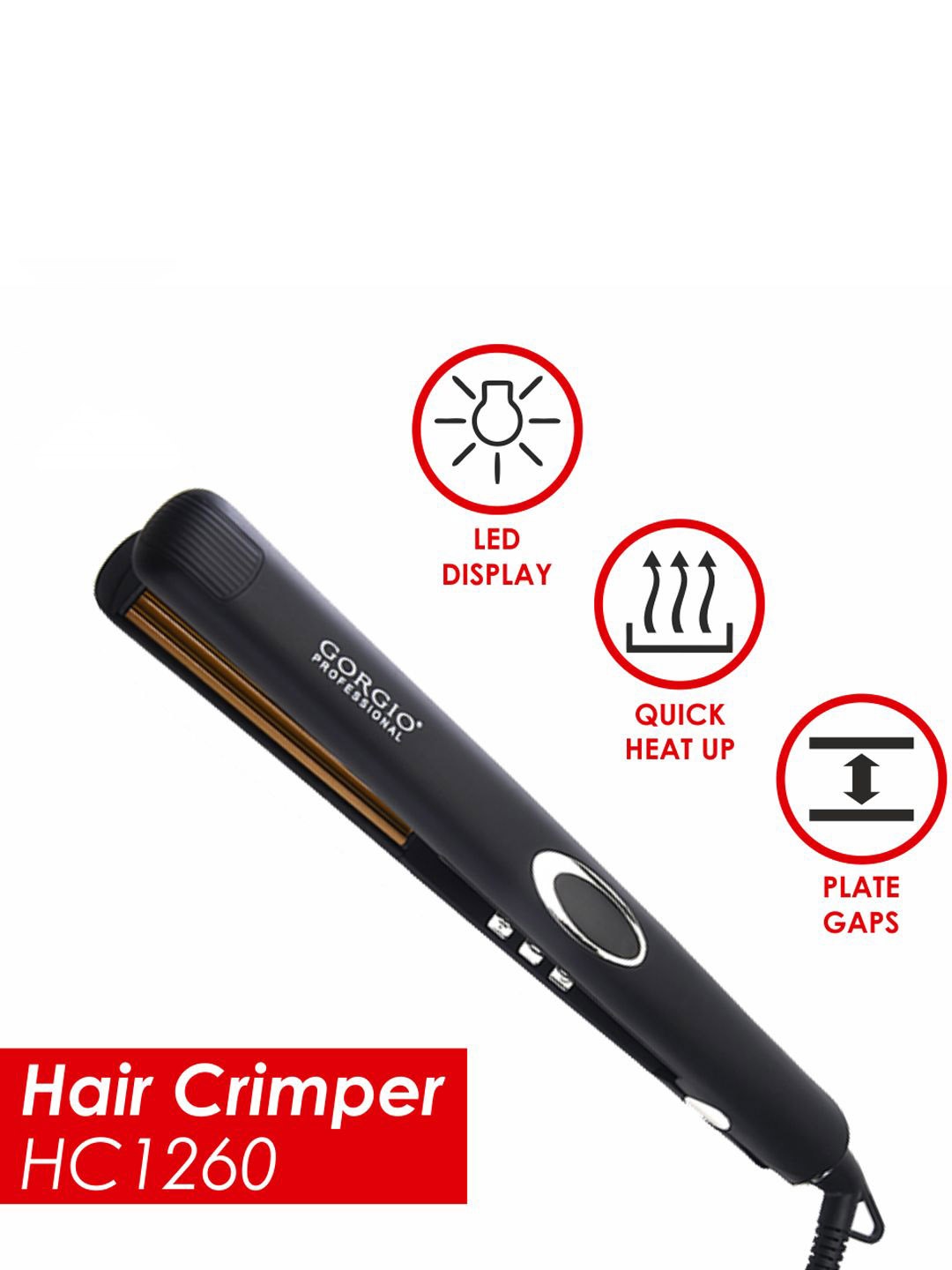 

GORGIO PROFESSIONAL LED Heat-Protective Hair Crimper HC1260, Black