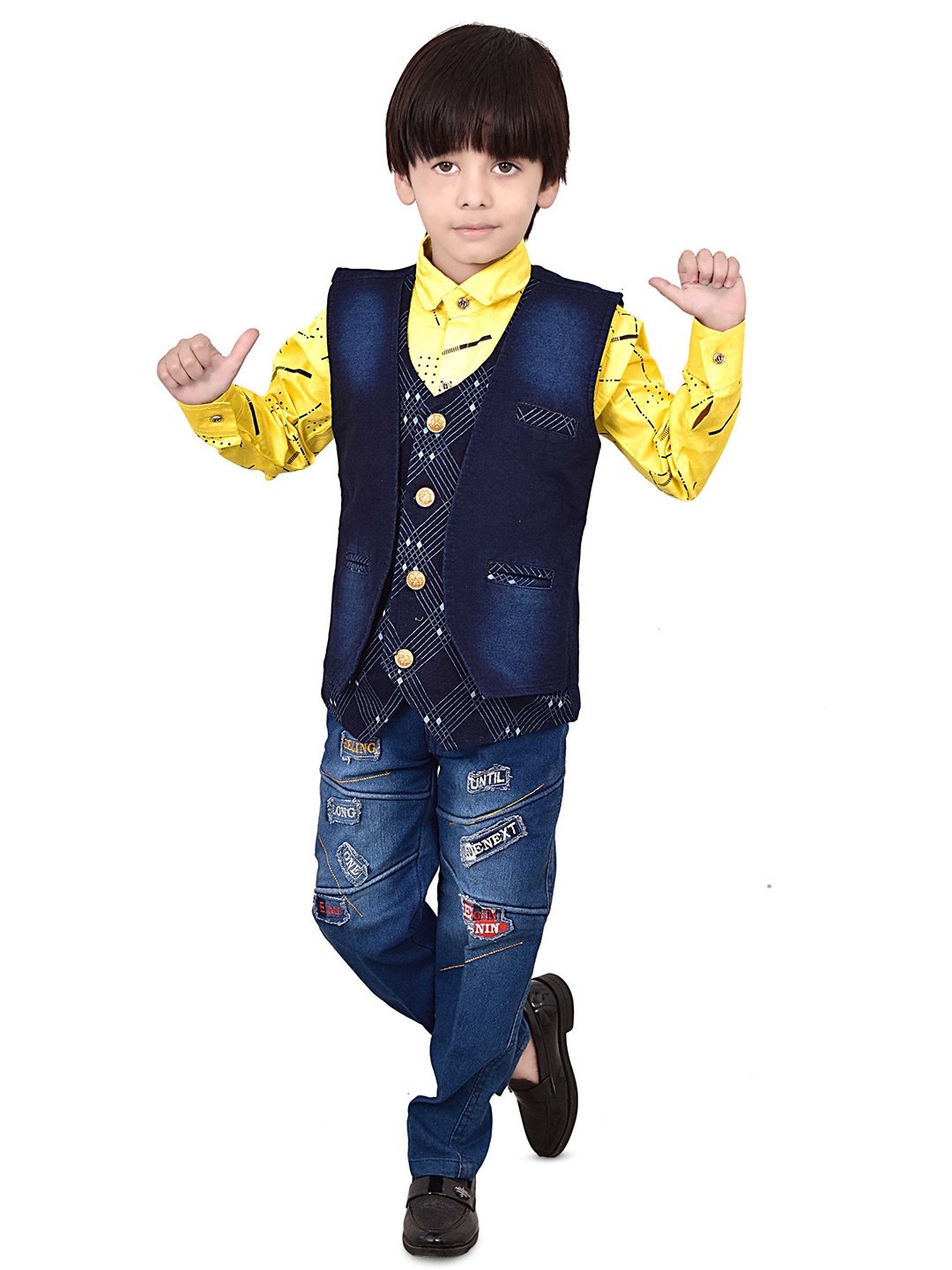 

Arshia Fashions Boys Printed Shirt with Trousers, Yellow