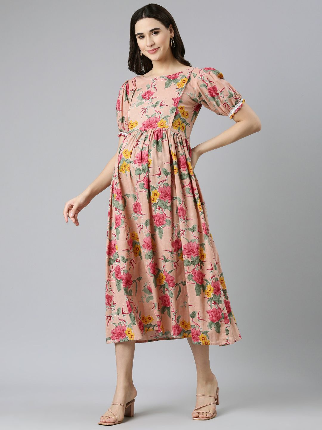 

Swishchick Floral Print Maternity Empire Midi Dress, Pink