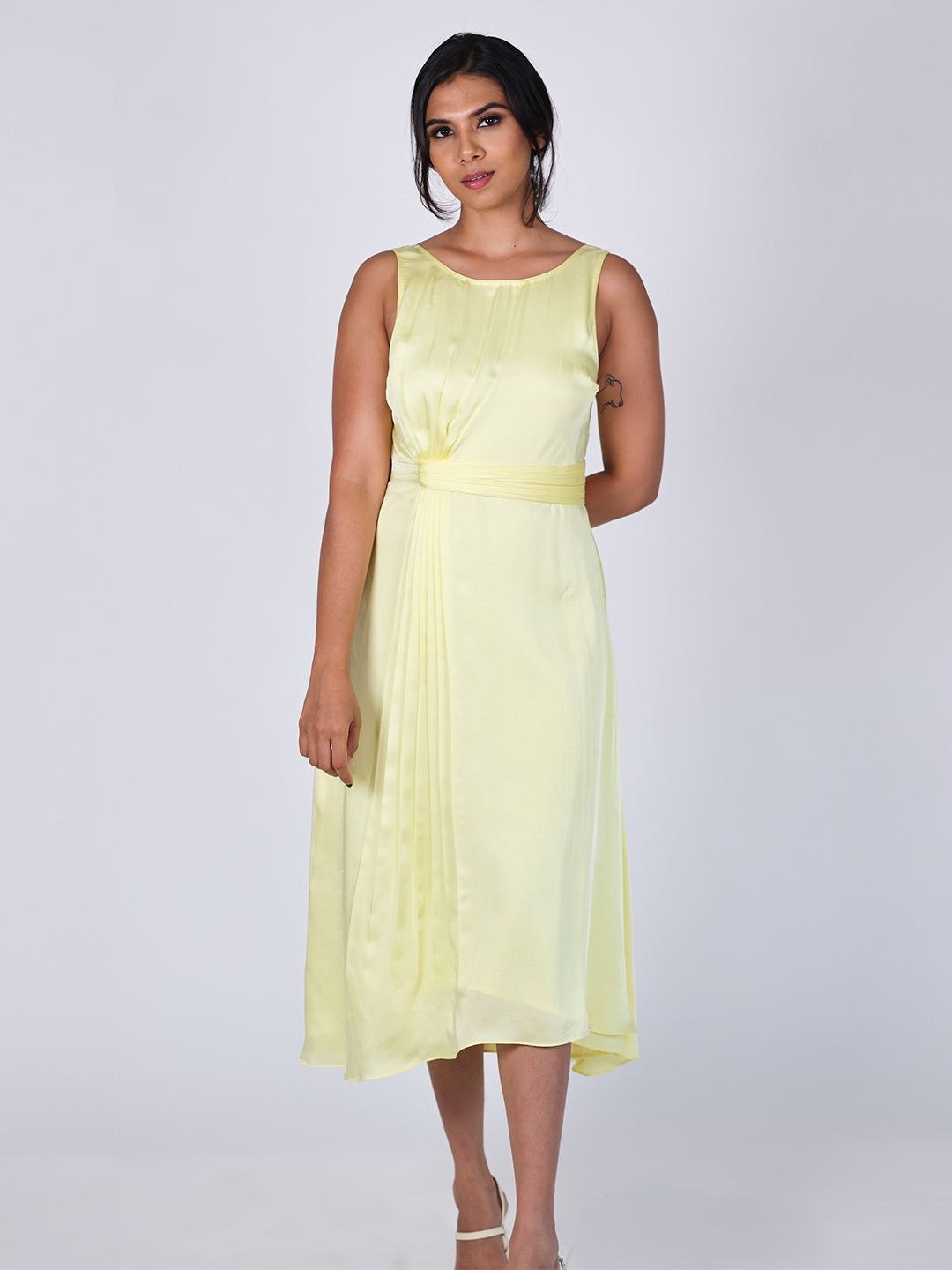 

Arya Giri Satin Fit & Flare Midi Dress, Yellow