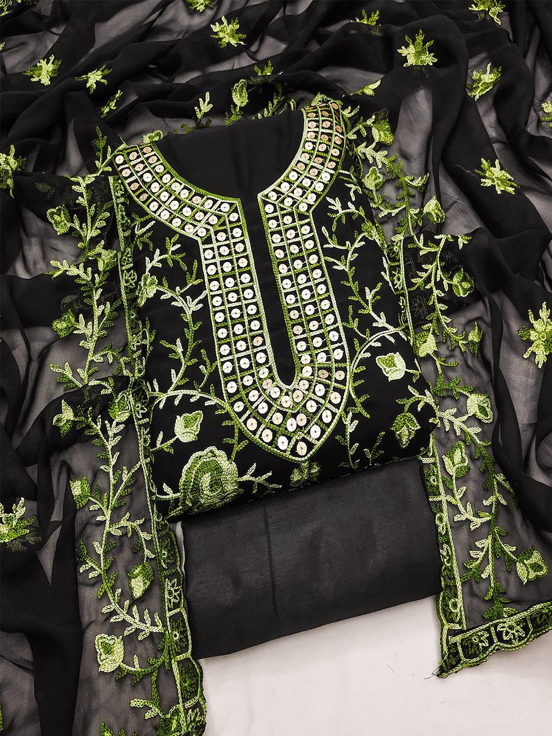

Lilots Embroidered Unstitched Dress Material, Green