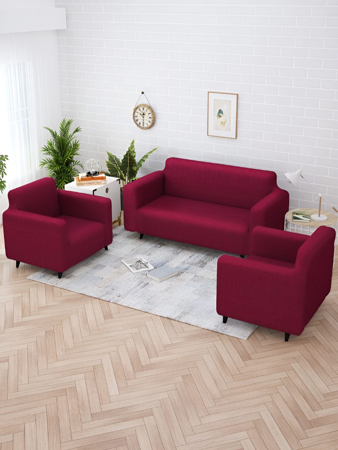 

Story@home Maroon Printed 5 Seater Stretchable Sofa Cover With Arms