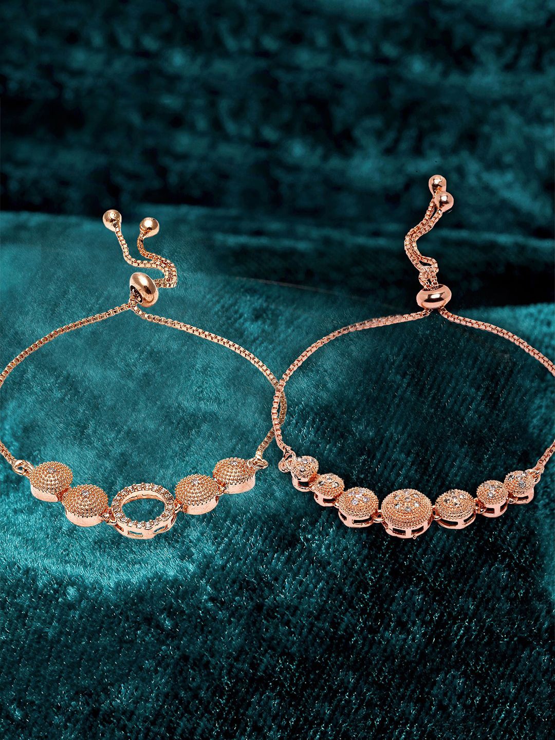 

ZENEME Set Of 2 Rose Gold-Plated Cubic Zirconia Wraparound Bracelet