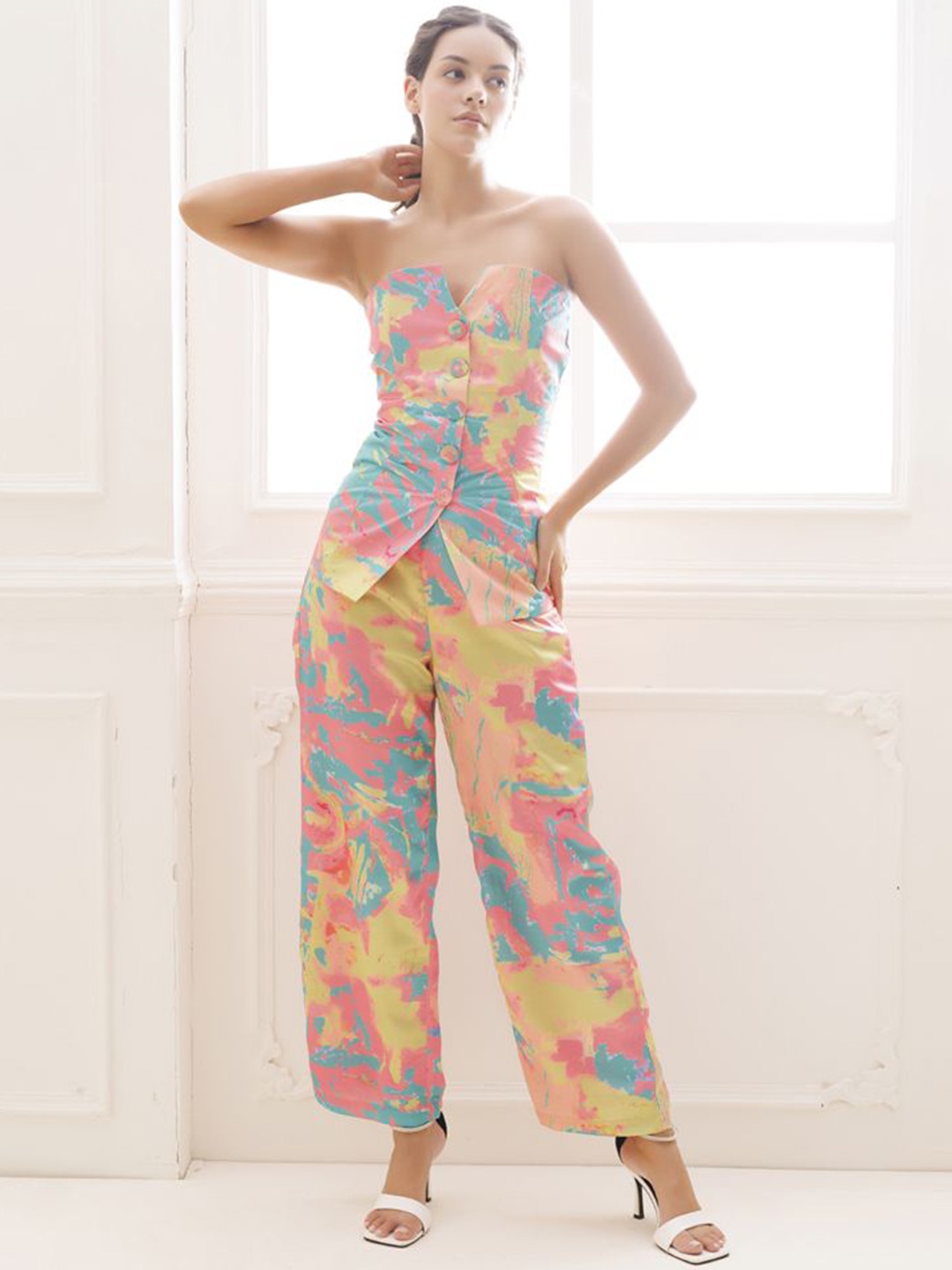 

Ragavi Printed Top With Trouser Co-Ords, Pink