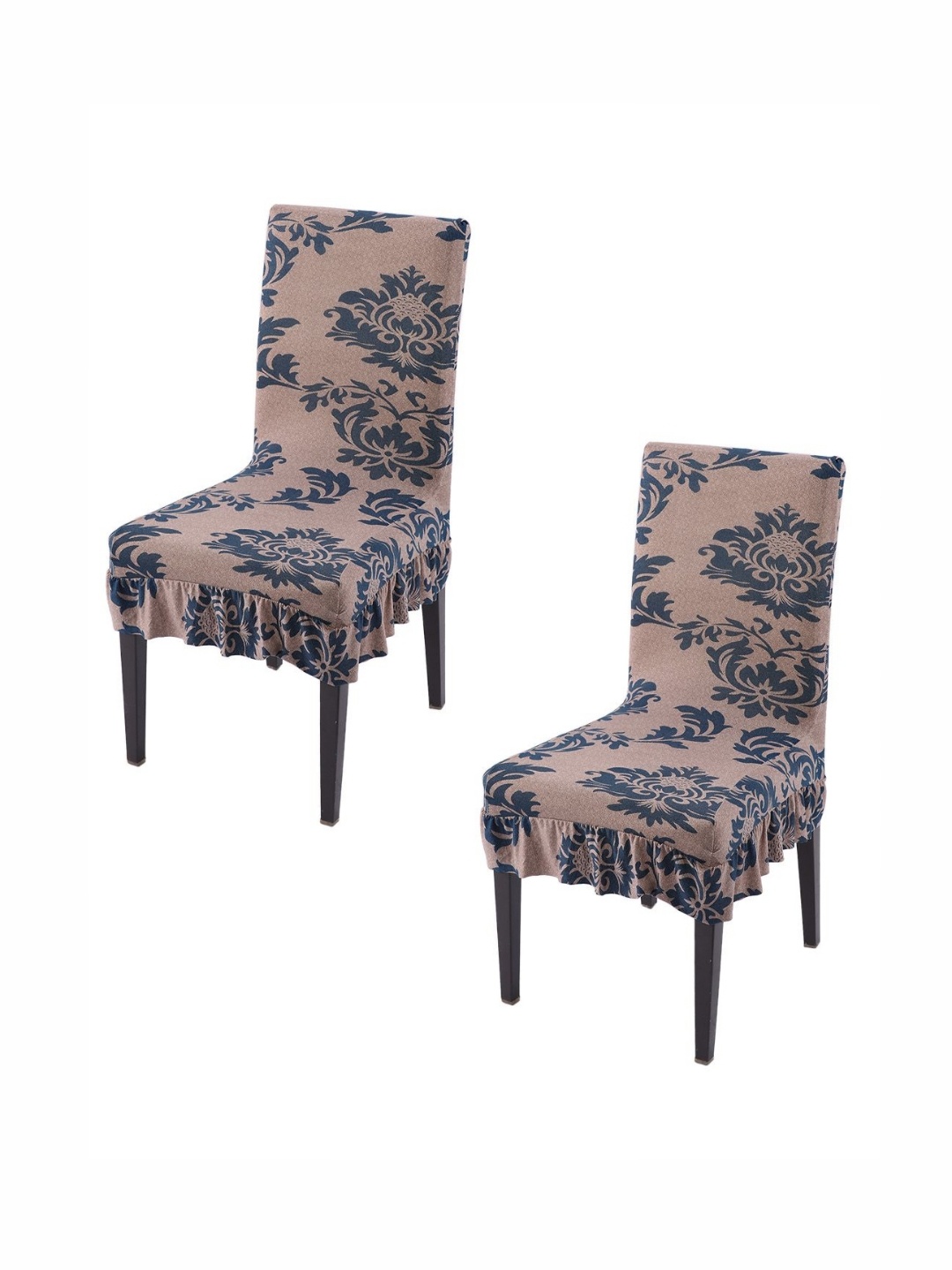 

HOKIPO Set Of 2 Coffee Brown Printed Frill Chair Covers