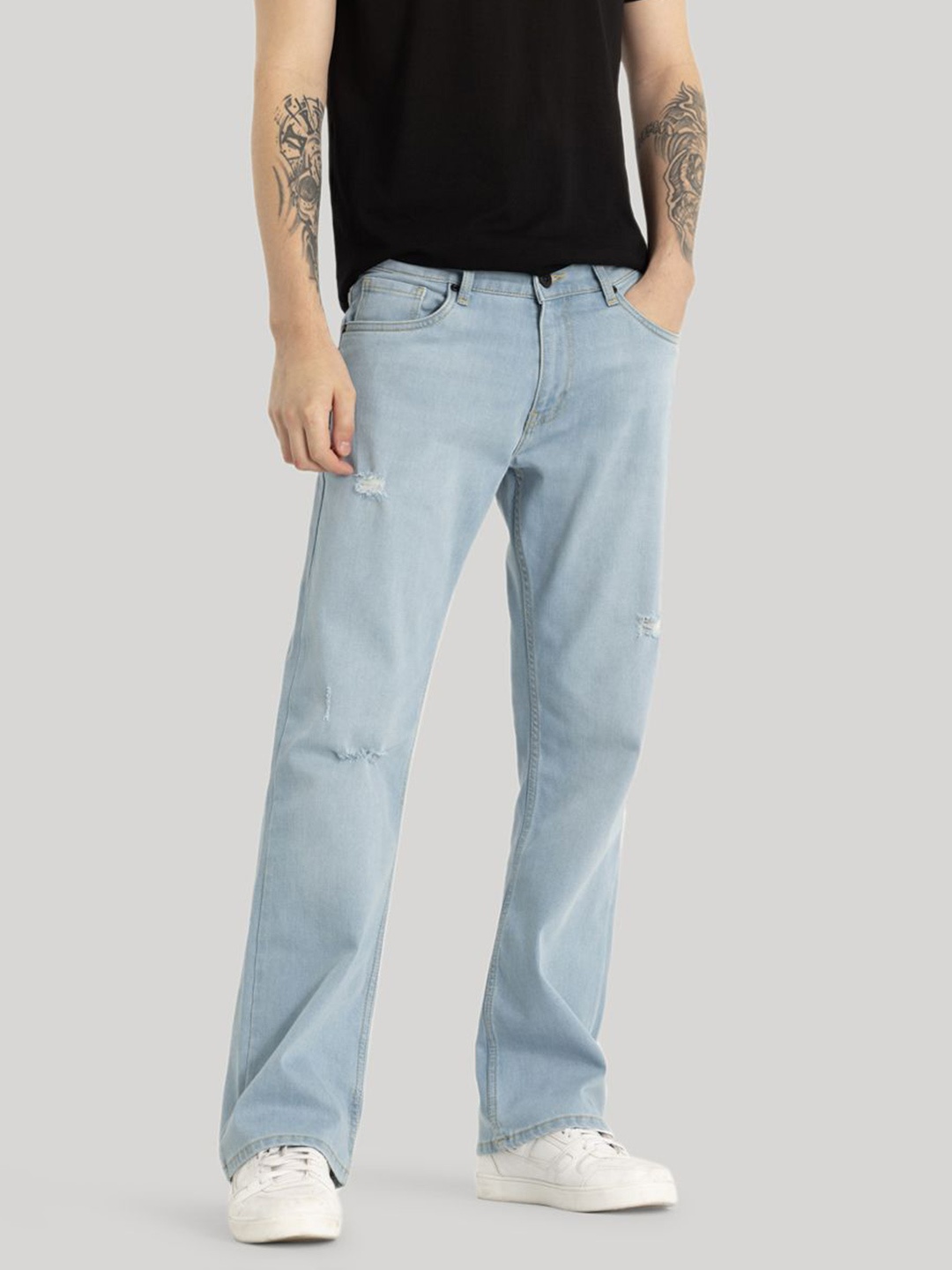

Snitch Men Comfort Bootcut Slash Knee Stretchable Jeans, Blue