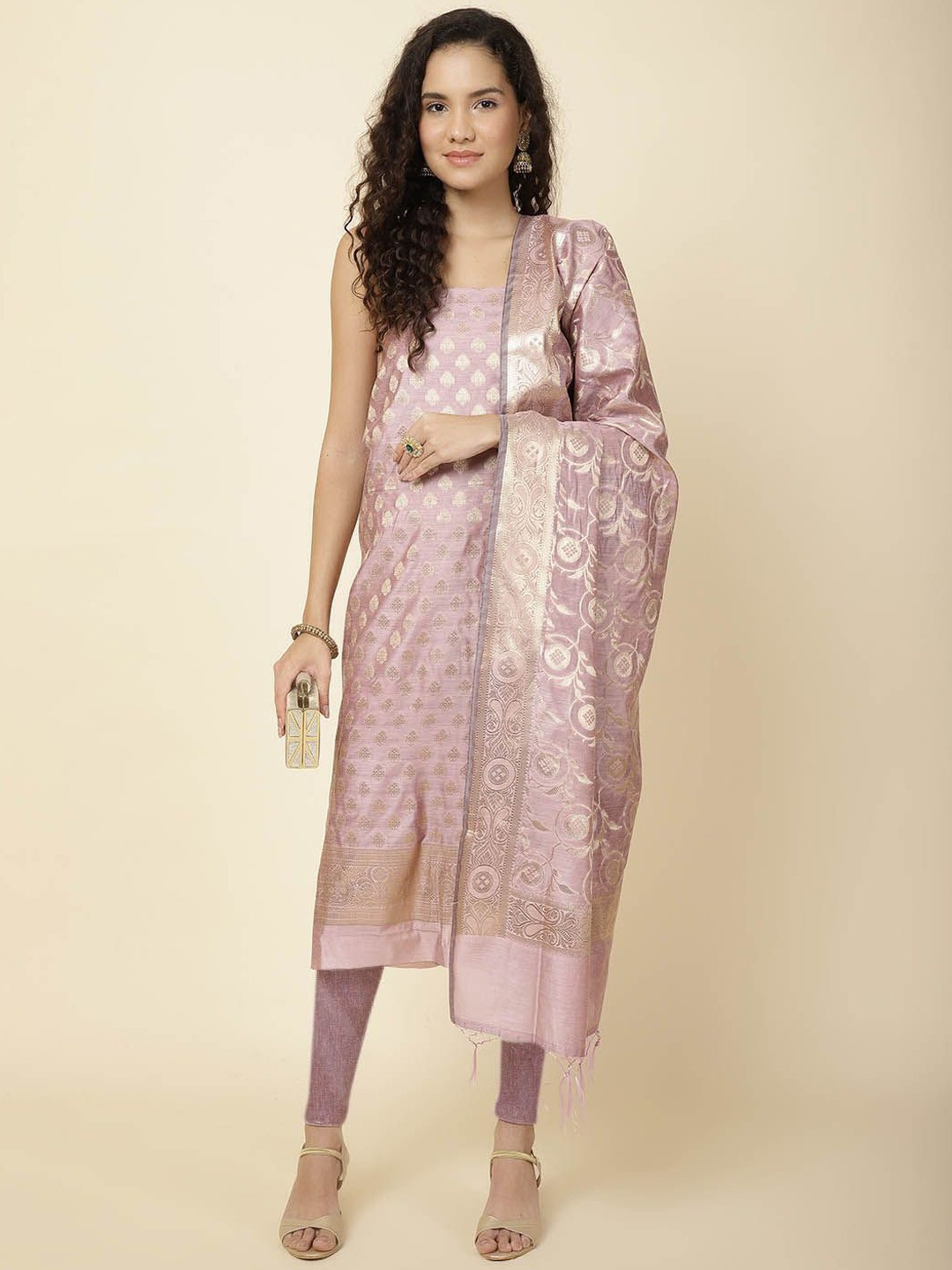 

Meena Bazaar Art Silk Unstitched Dress Material, Mauve