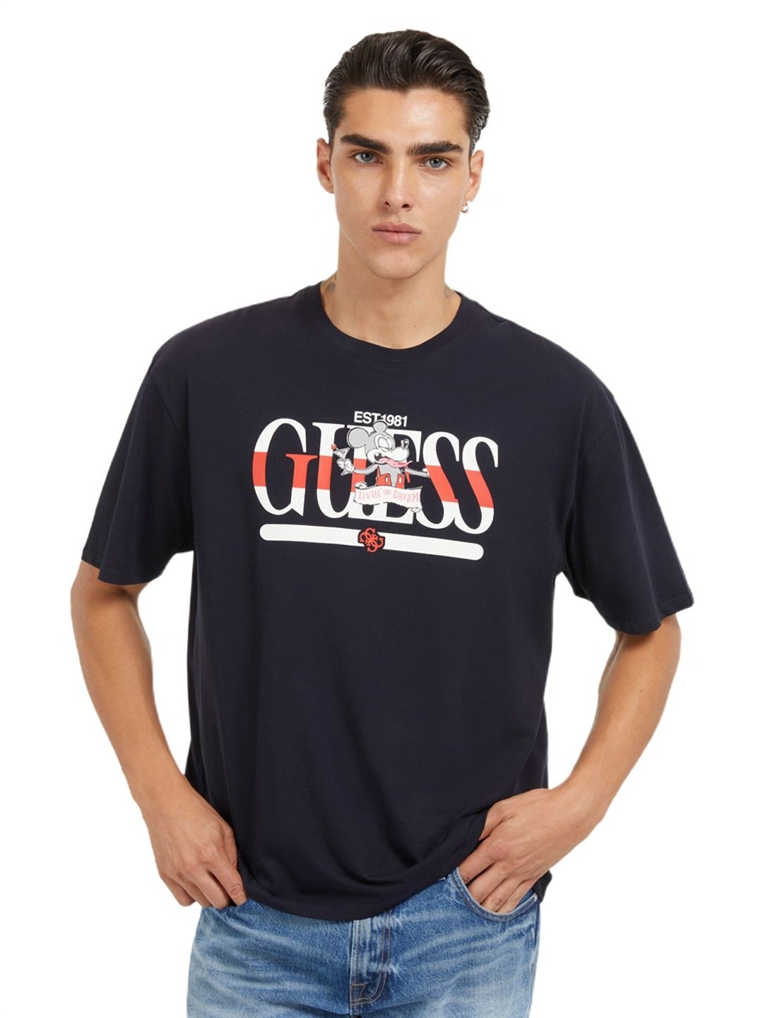 

GUESS Men Typography Applique T-shirt, Navy blue