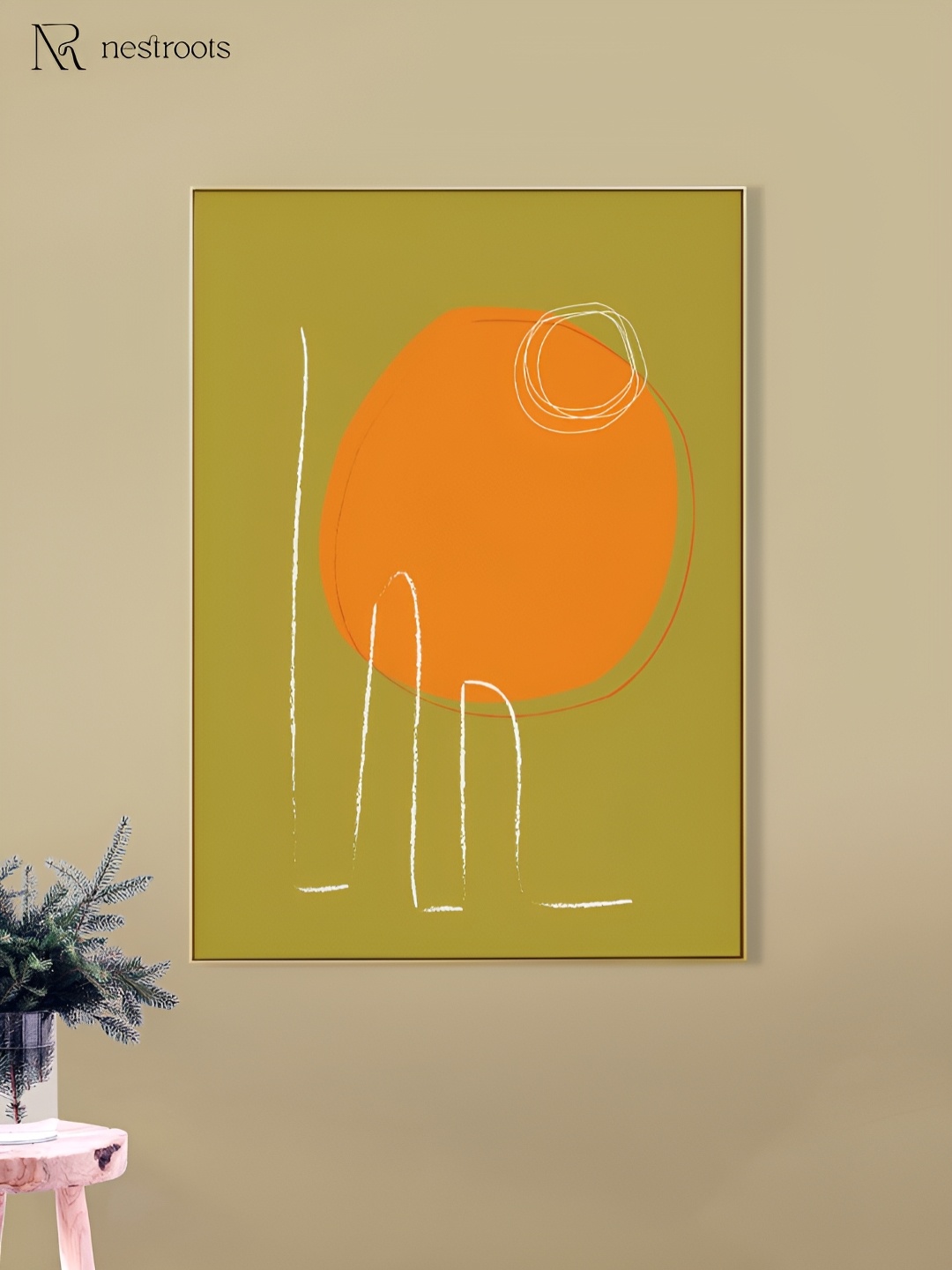 

nestroots Green & Orange 1 Piece Canvas Abstract Wall Paintings