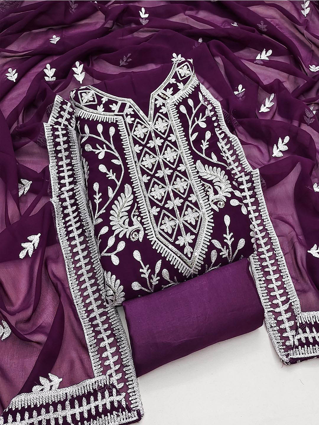 

Lilots Embroidered Unstitched Dress Material, Violet