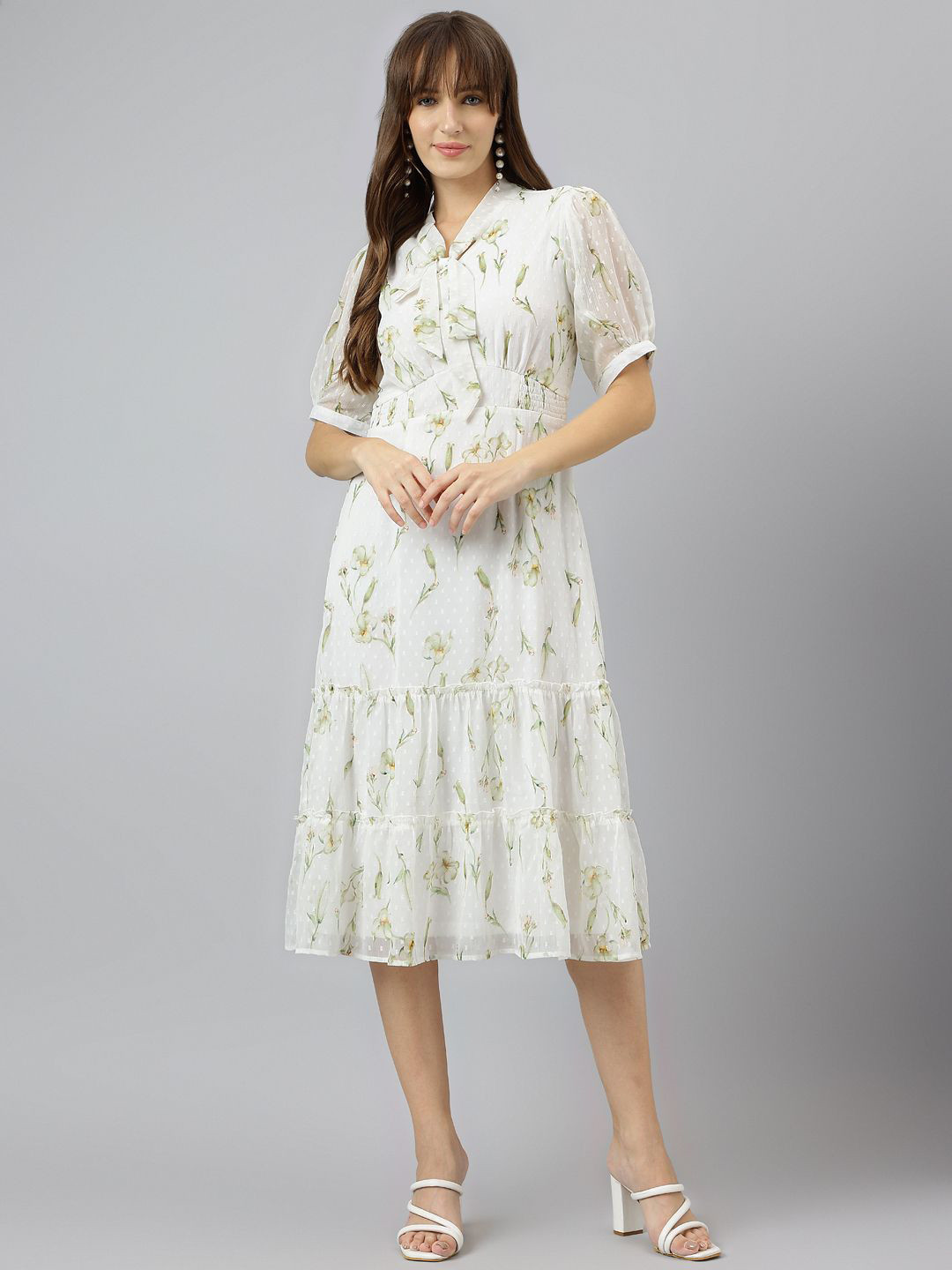 

Latin Quarters Floral Print Shirt Midi Dress, Green