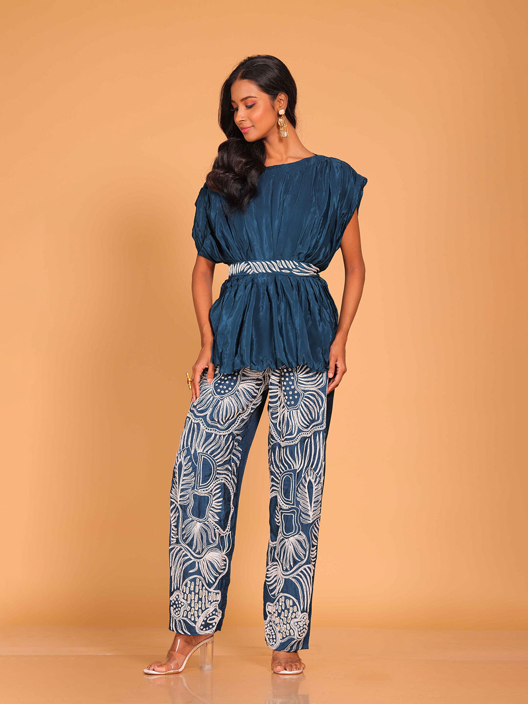 

Morchari Kaftan Top With Embroidered Trouser, Blue
