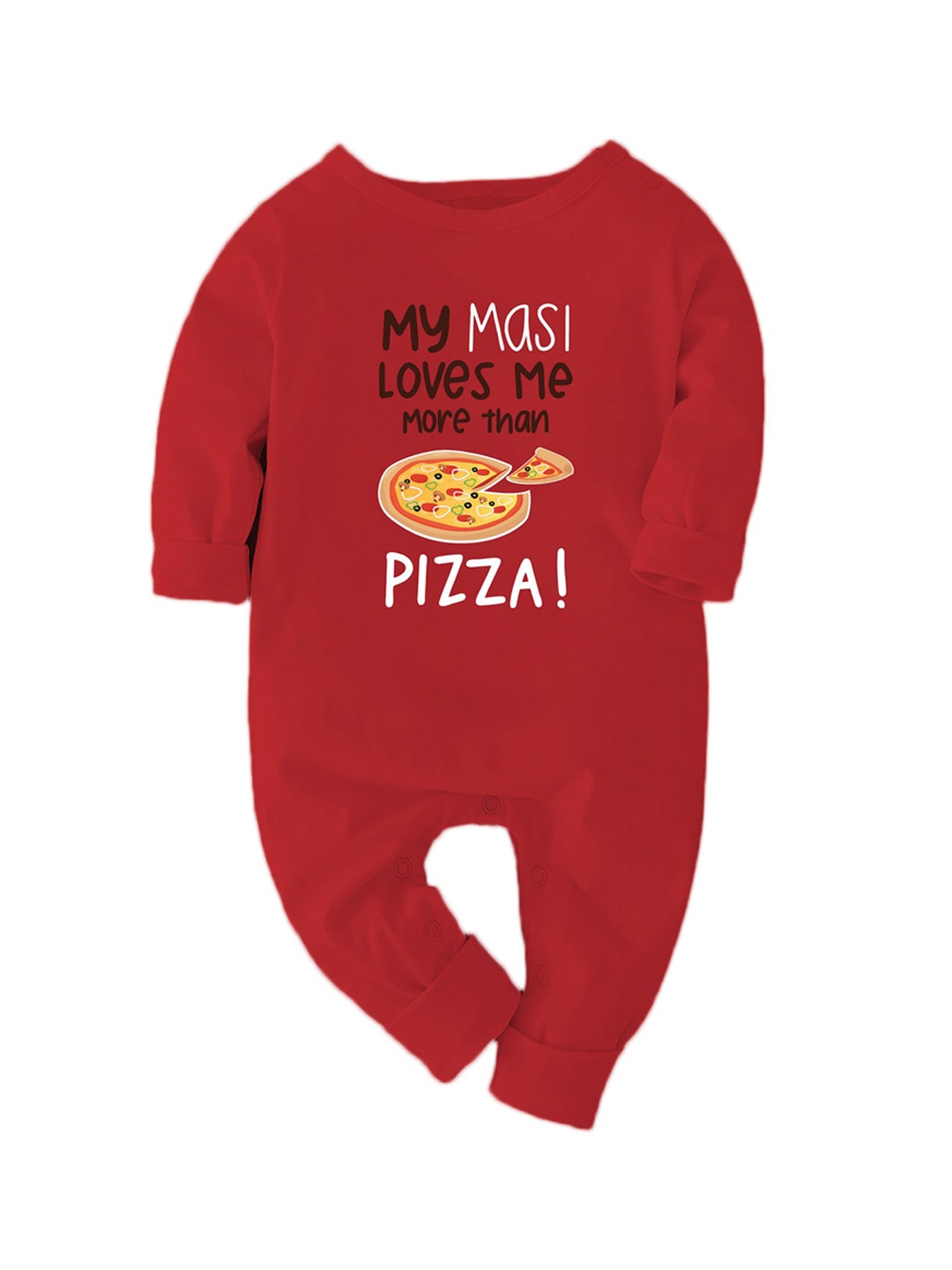 

Zeezeezoo Infants My Masi Loves me More than Pizza Printed Cotton Romper, Red