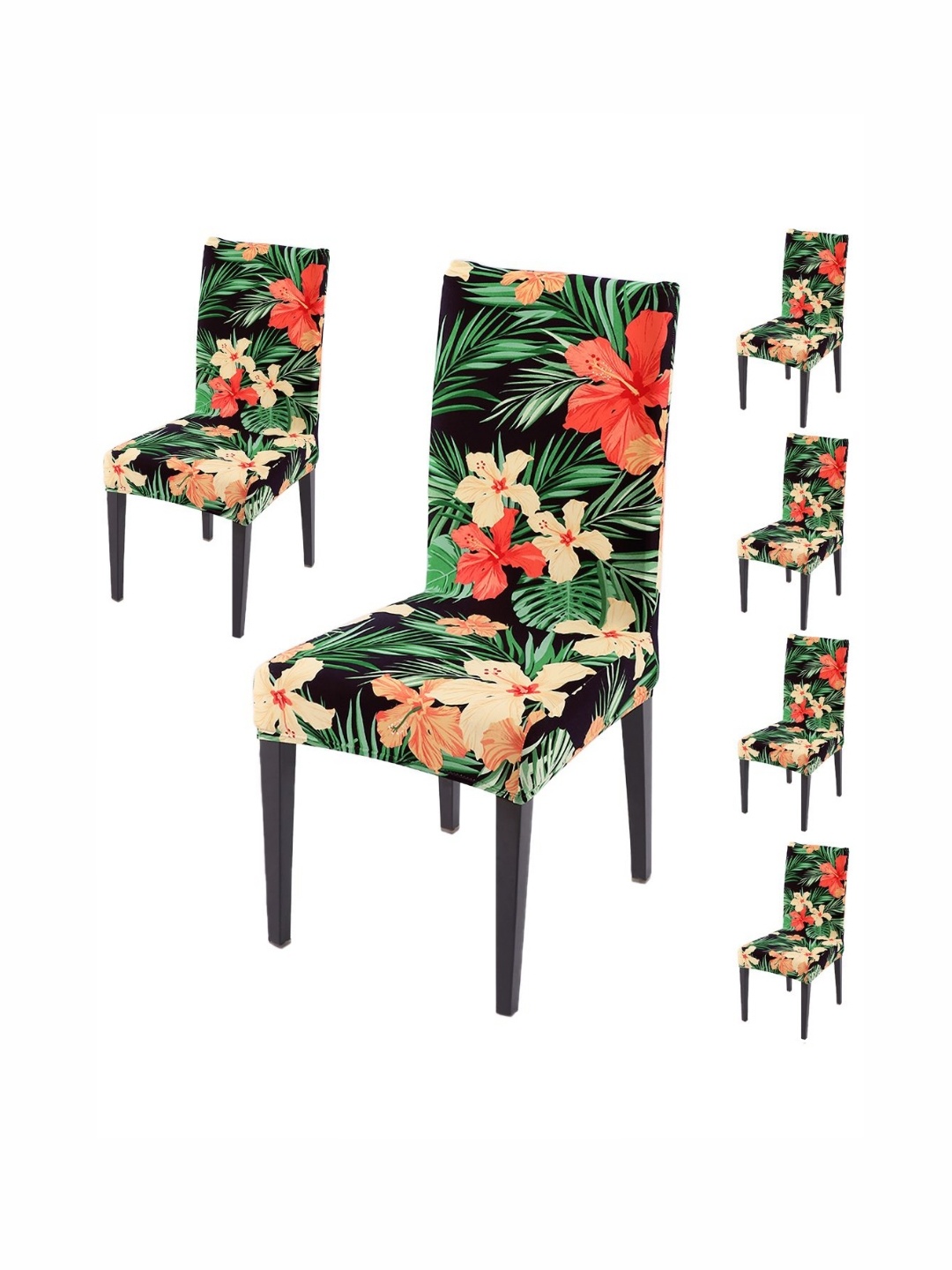 

HOKIPO Set Of 6 Green & Orange Printed Chair Covers