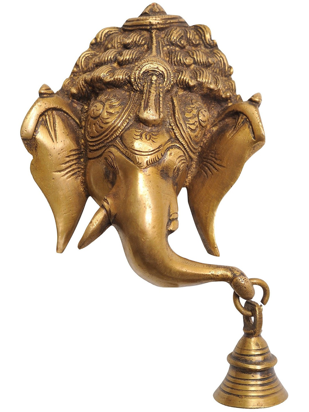 

Exotic India 6" Brass Lord Ganesha Wall Hanging Mask with Bell, Gold