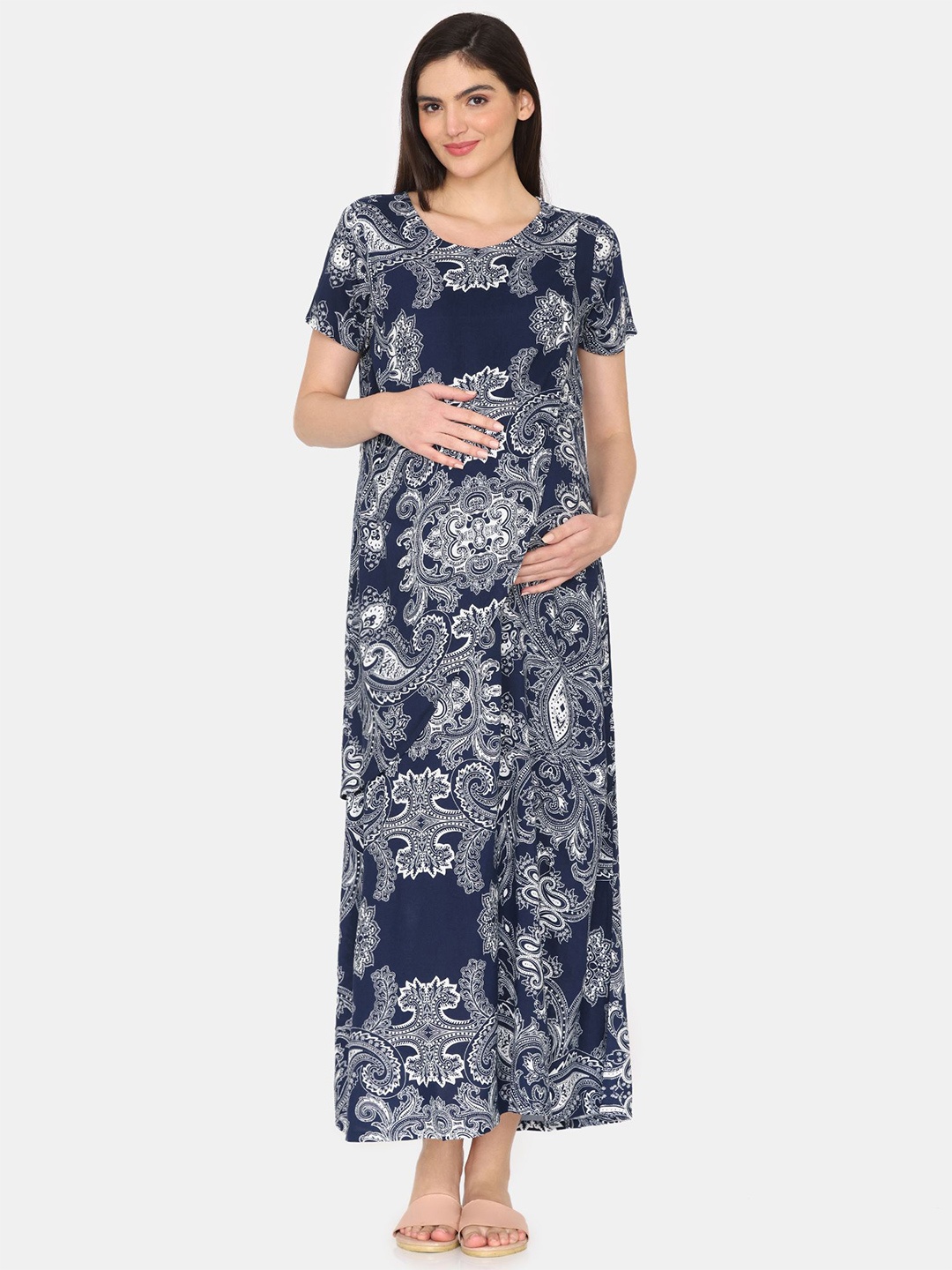 

Coucou by Zivame Printed Maxi Nightdress, Blue