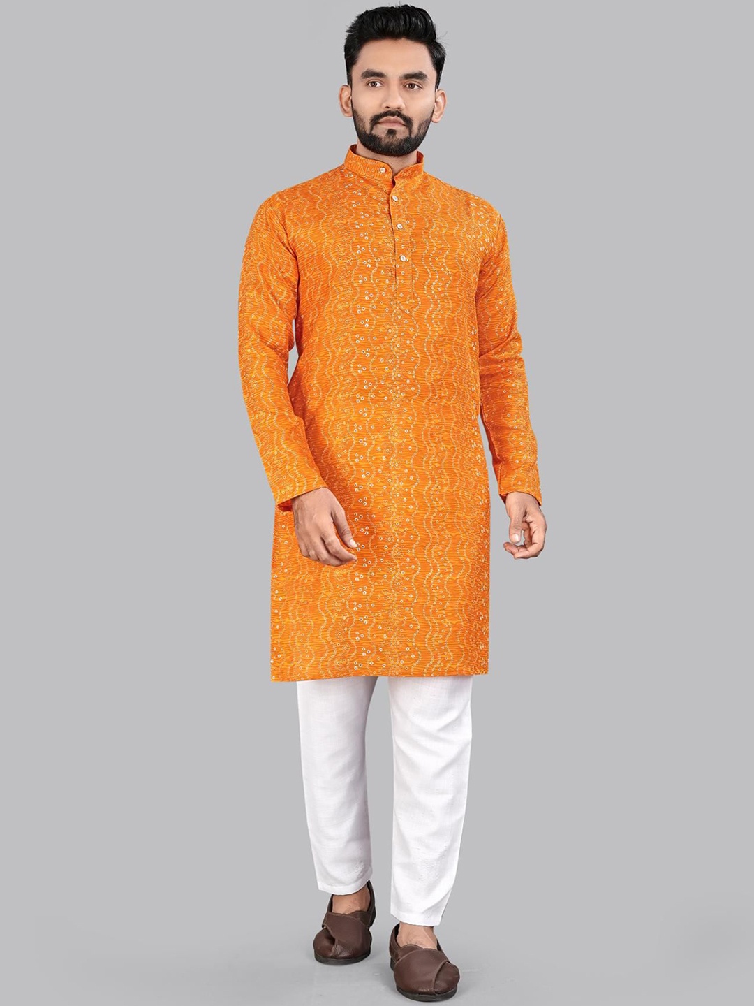 

allan peter Men Geometric Kurta, Orange