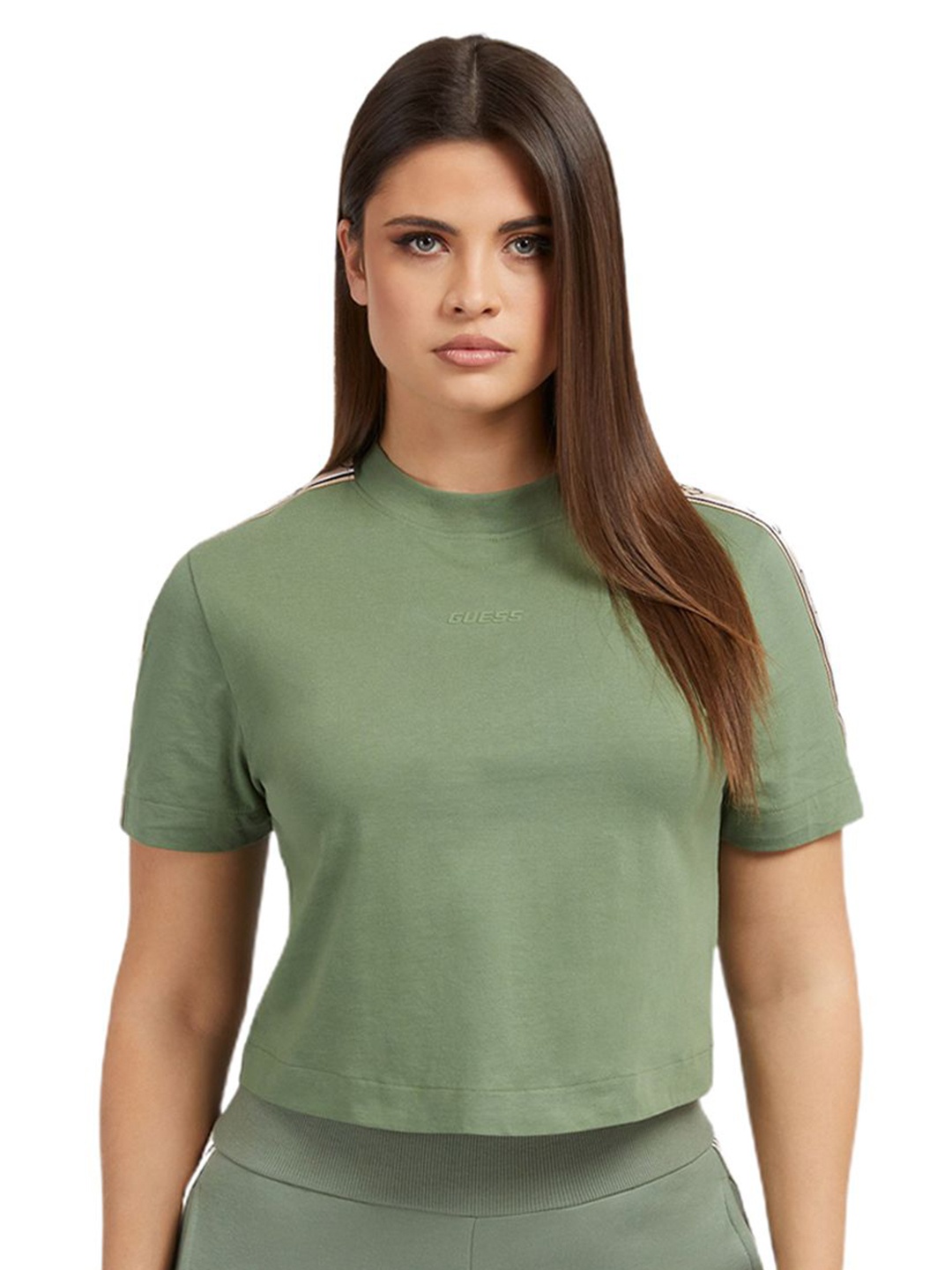 

GUESS Women V-Neck Pockets T-shirt, Green
