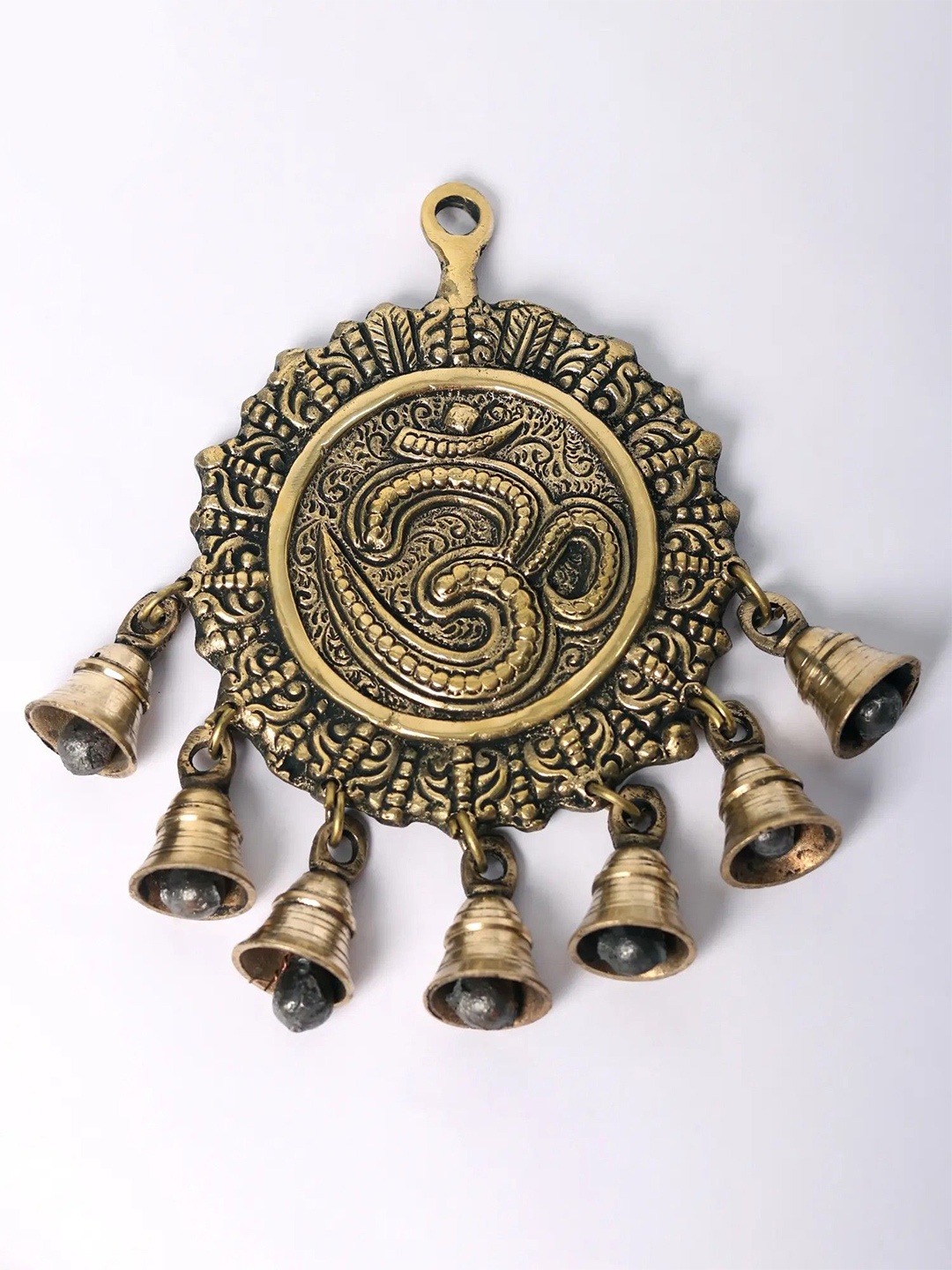 

Exotic India 9" OM (AUM) Wall Hanging with Bells in Brass, Gold