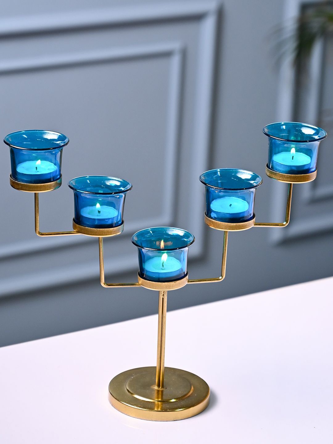 

MARKET99 Blue & Gold-Toned Candle Holder