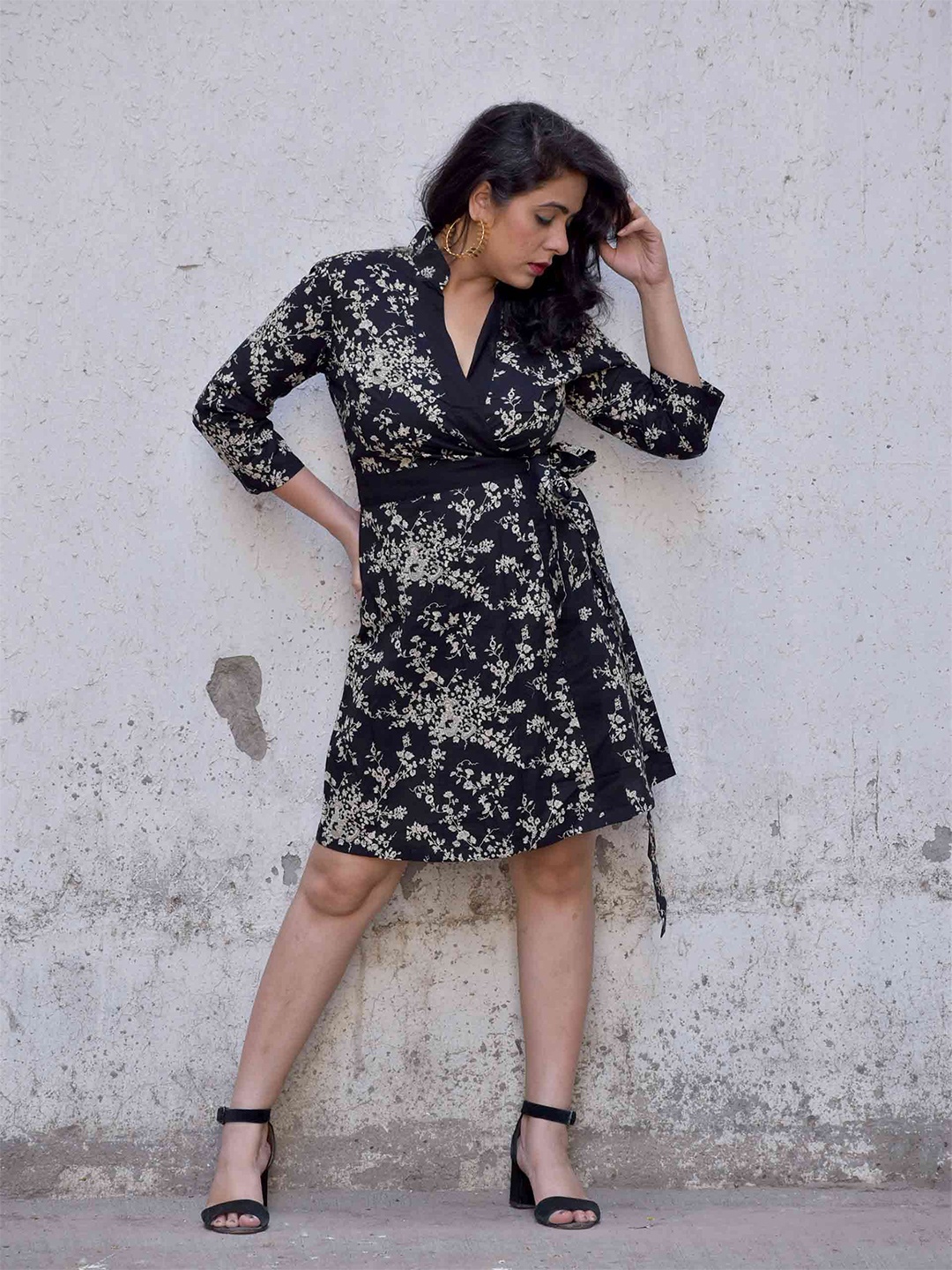 

Sundarii Floral Print Wrap Dress, Black