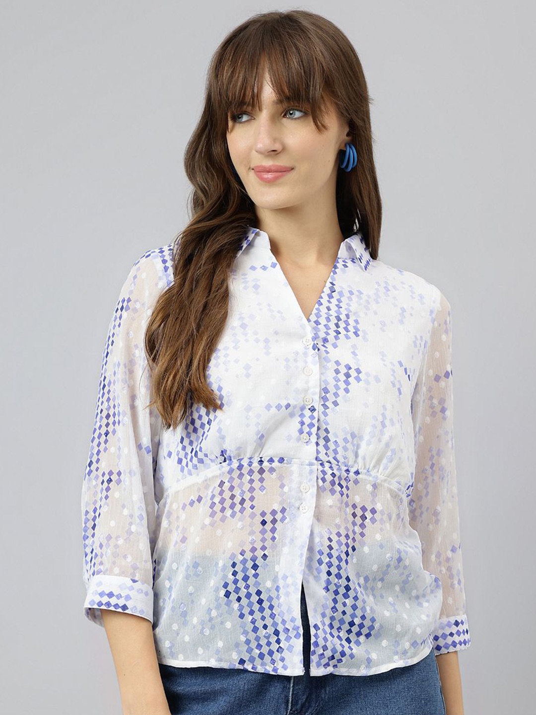 

Latin Quarters Women Opaque Printed Casual Shirt, White