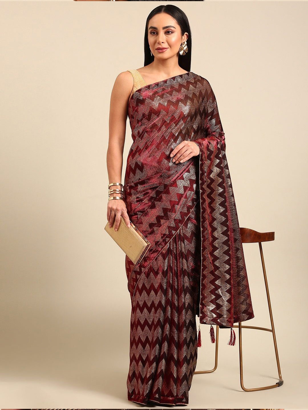 

all about you Woven Design Saree, Maroon