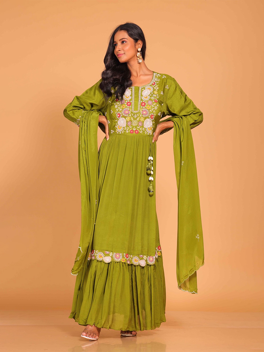 

Morchari Embroidered Maxi Ethnic Dress, Green