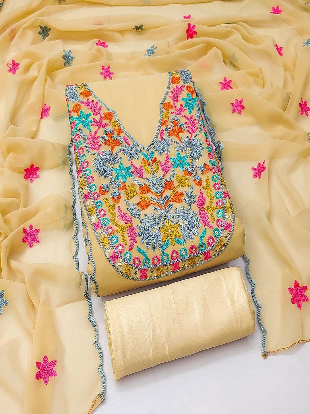

Lilots Embroidered Unstitched Dress Material, Yellow