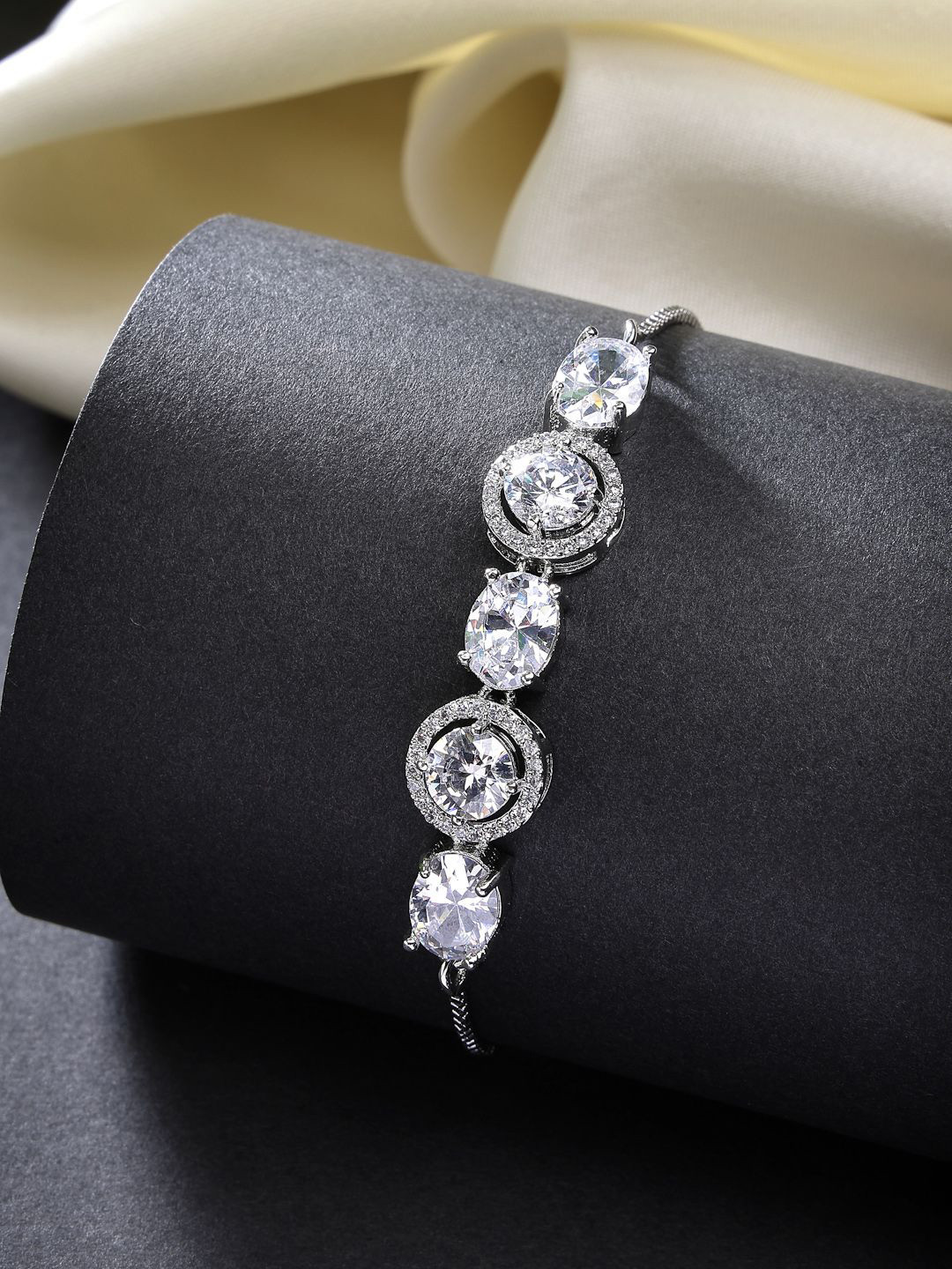 

ZENEME American Diamond Rhodium-Plated Wraparound Bracelet, Silver