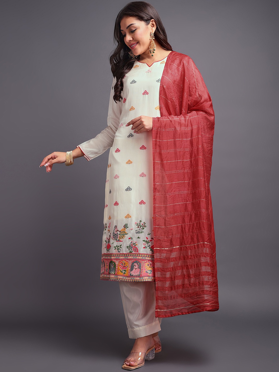

DISHWA FASHION Women Regular Kurta with Trousers & With Dupatta, White