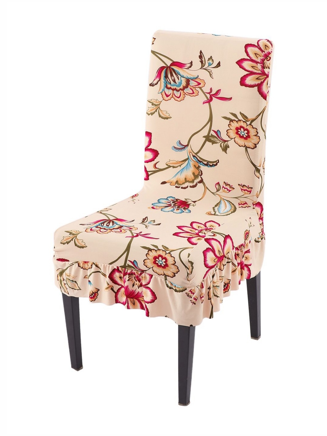 

HOKIPO Beige & Red Printed Frill Chair Cover