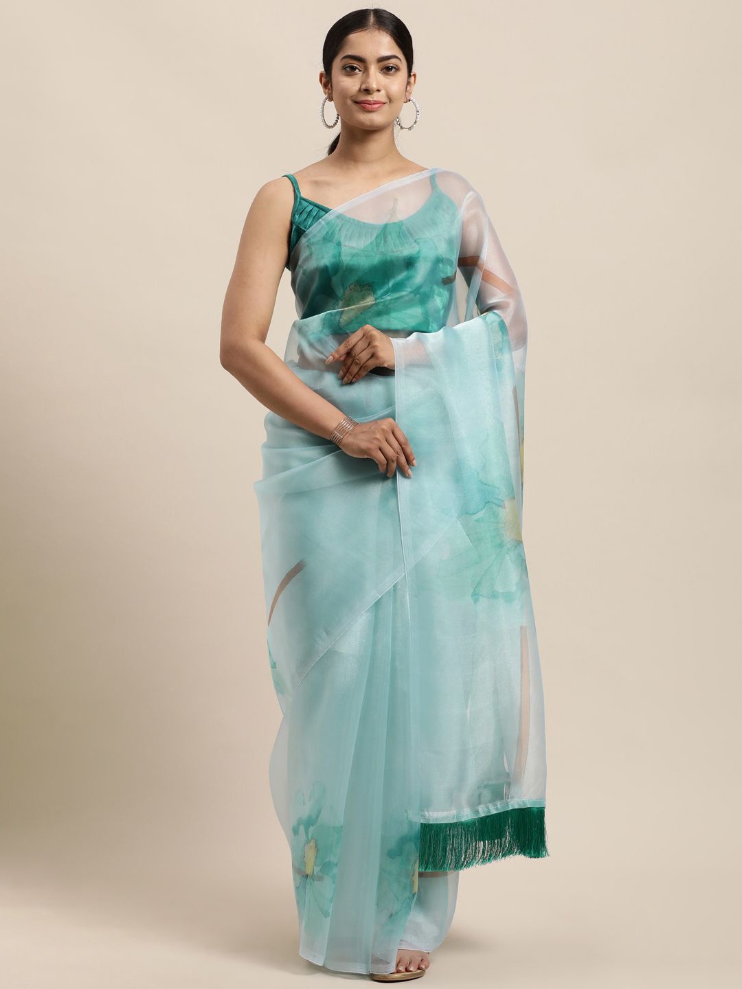 

KIMISHA Printed Floral Organza Saree, Blue