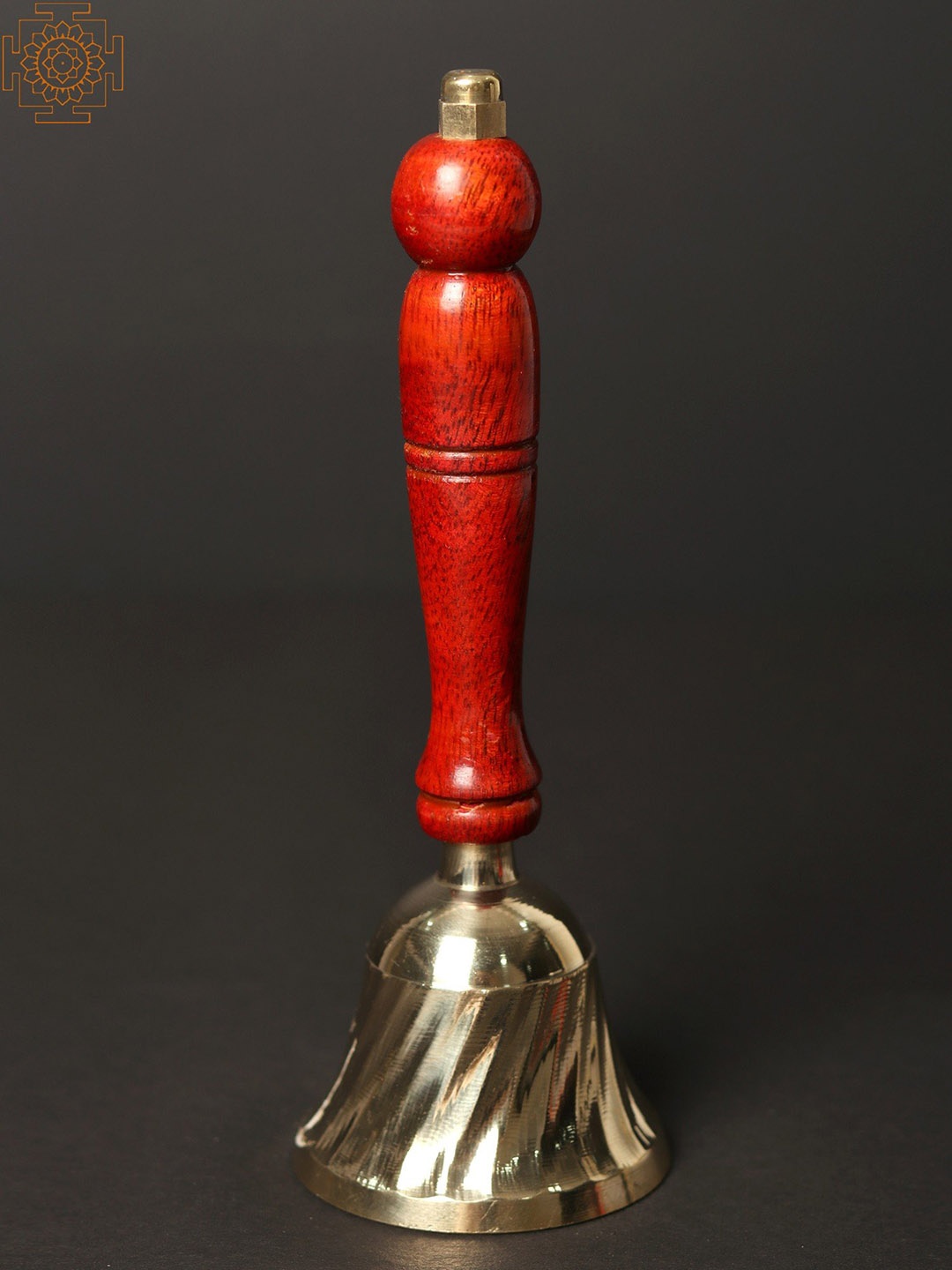 

Exotic India Designer Brass Puja Bell with Wood Handle, Red
