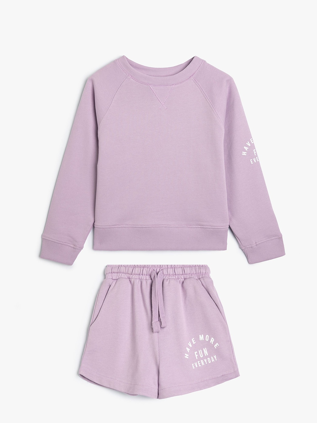 

Koton Girls Round Neck Long Sleeves Pure Cotton T-shirt with Shorts, Purple