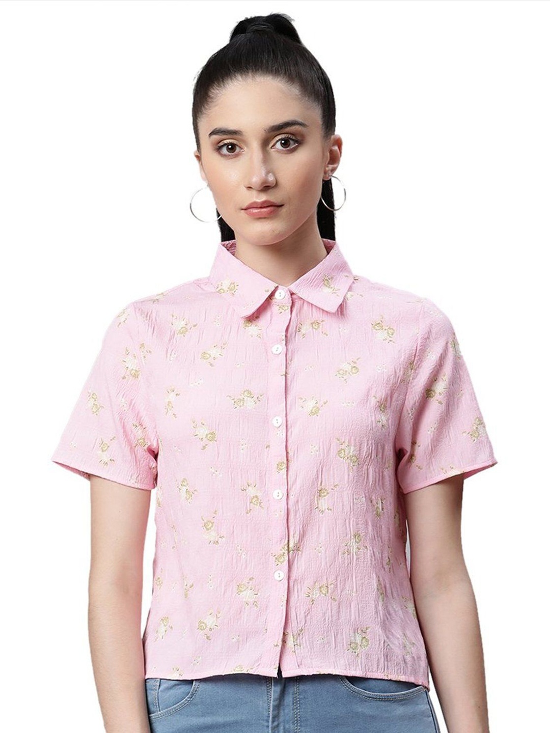 

Global Republic Women Classic Spread Collar Floral Printed Relaxed Fit Casual Shirt, Pink