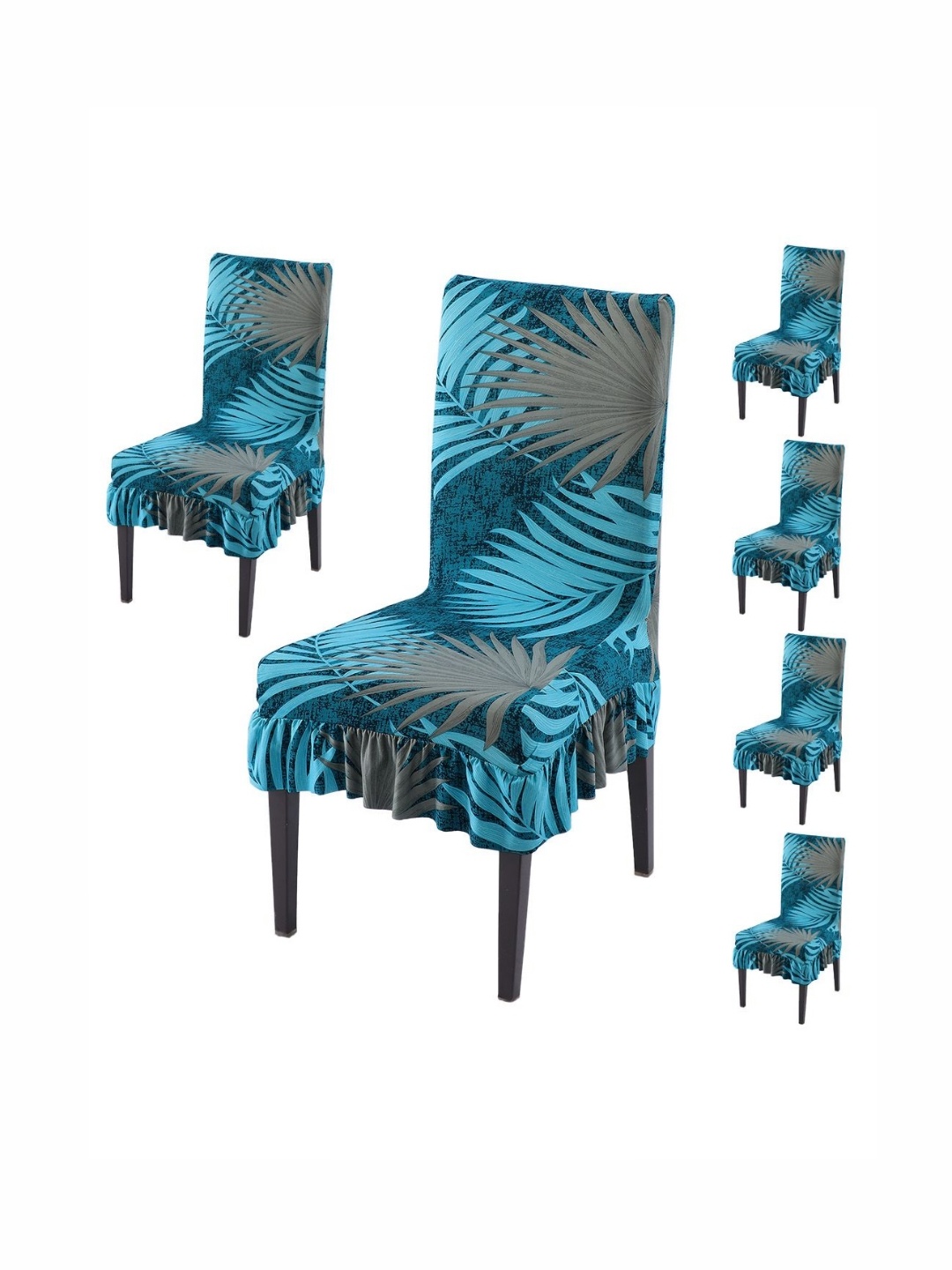 

HOKIPO Set Of 6 Blue Printed Chair Covers