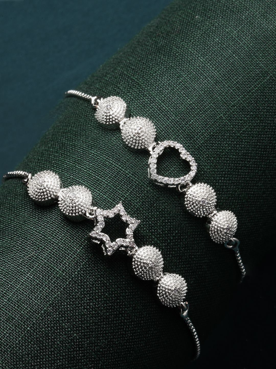 

ZENEME Set Of 2 Rhodium-Plated Cubic Zirconia Charm Bracelet, Silver
