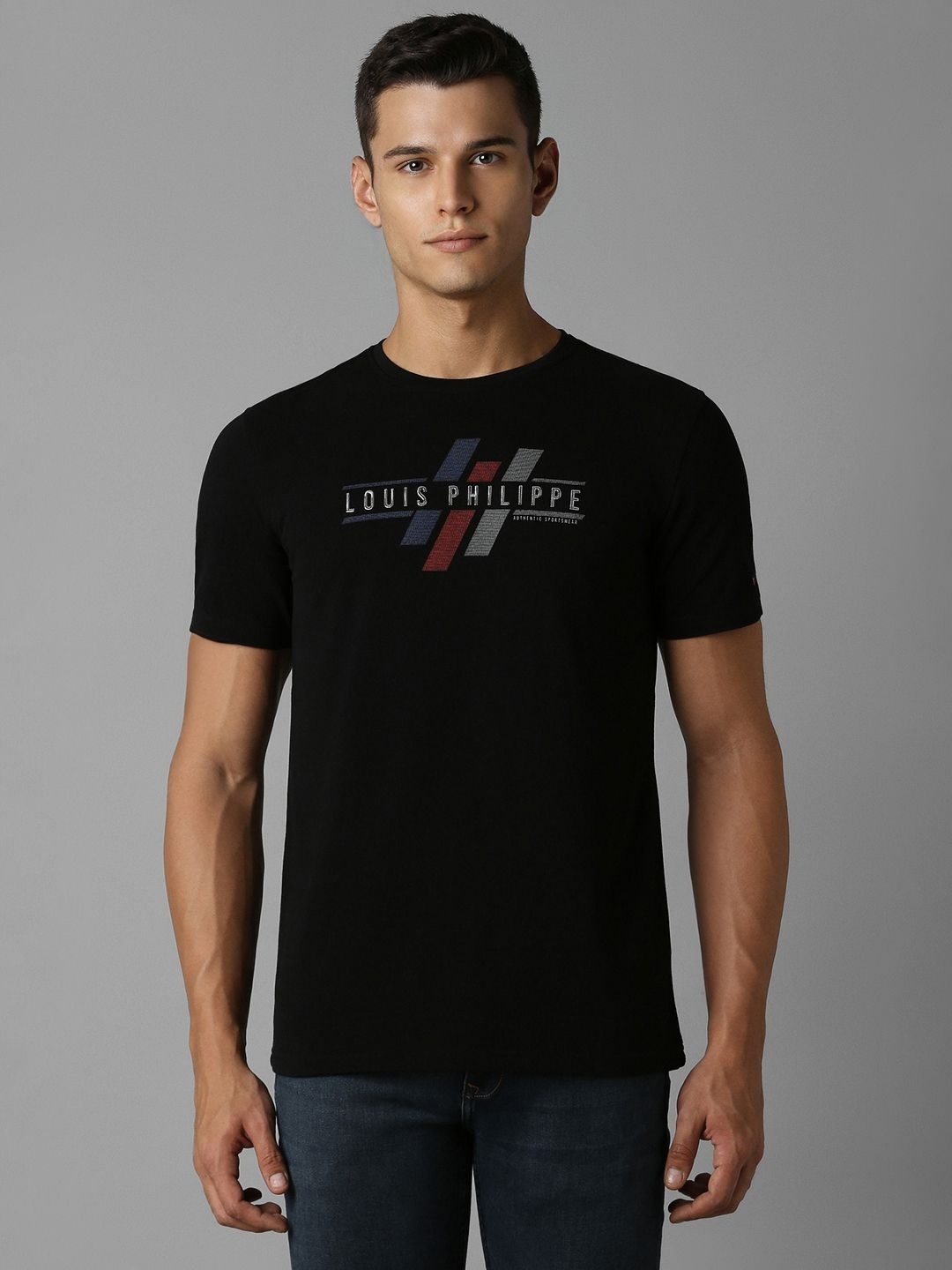 

Louis Philippe Sport Men Typography Printed Applique Slim Fit T-shirt, Black